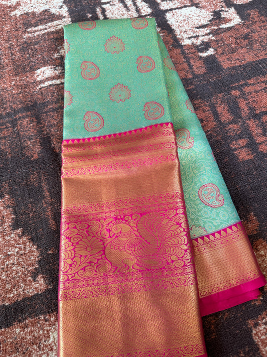 Turquoise Blue Tissue Silk Saree