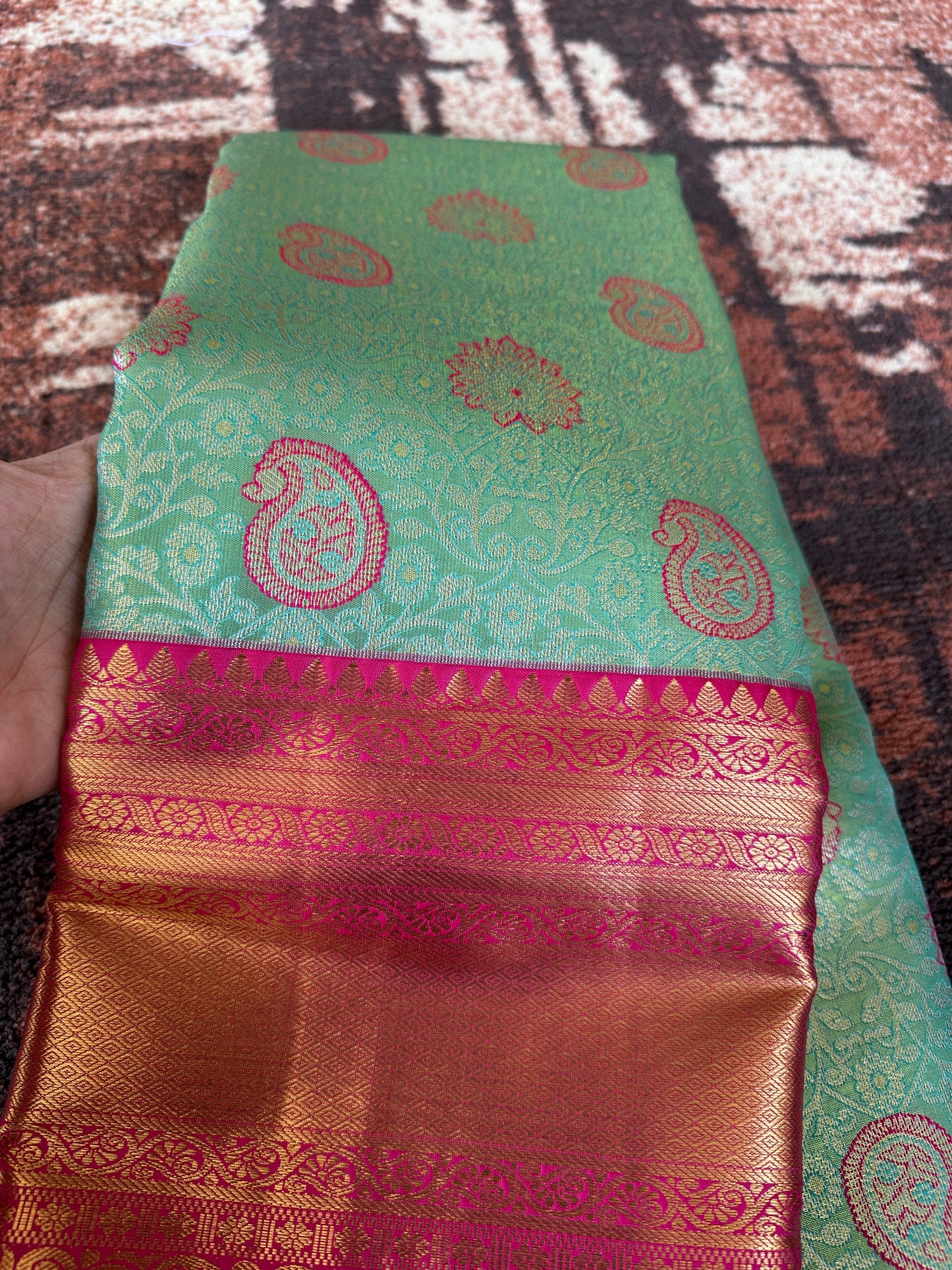 Turquoise Blue Tissue Silk Saree
