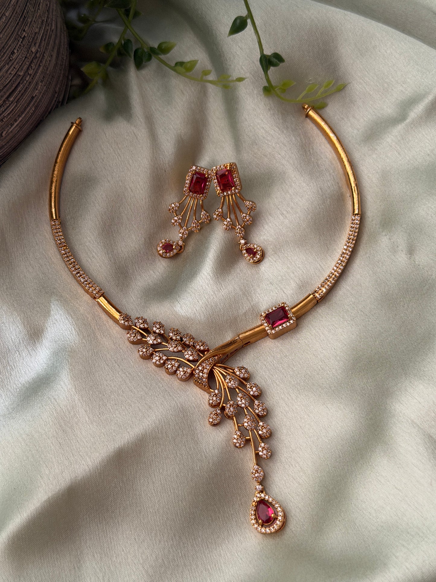 Peacock Feather AD Necklace
