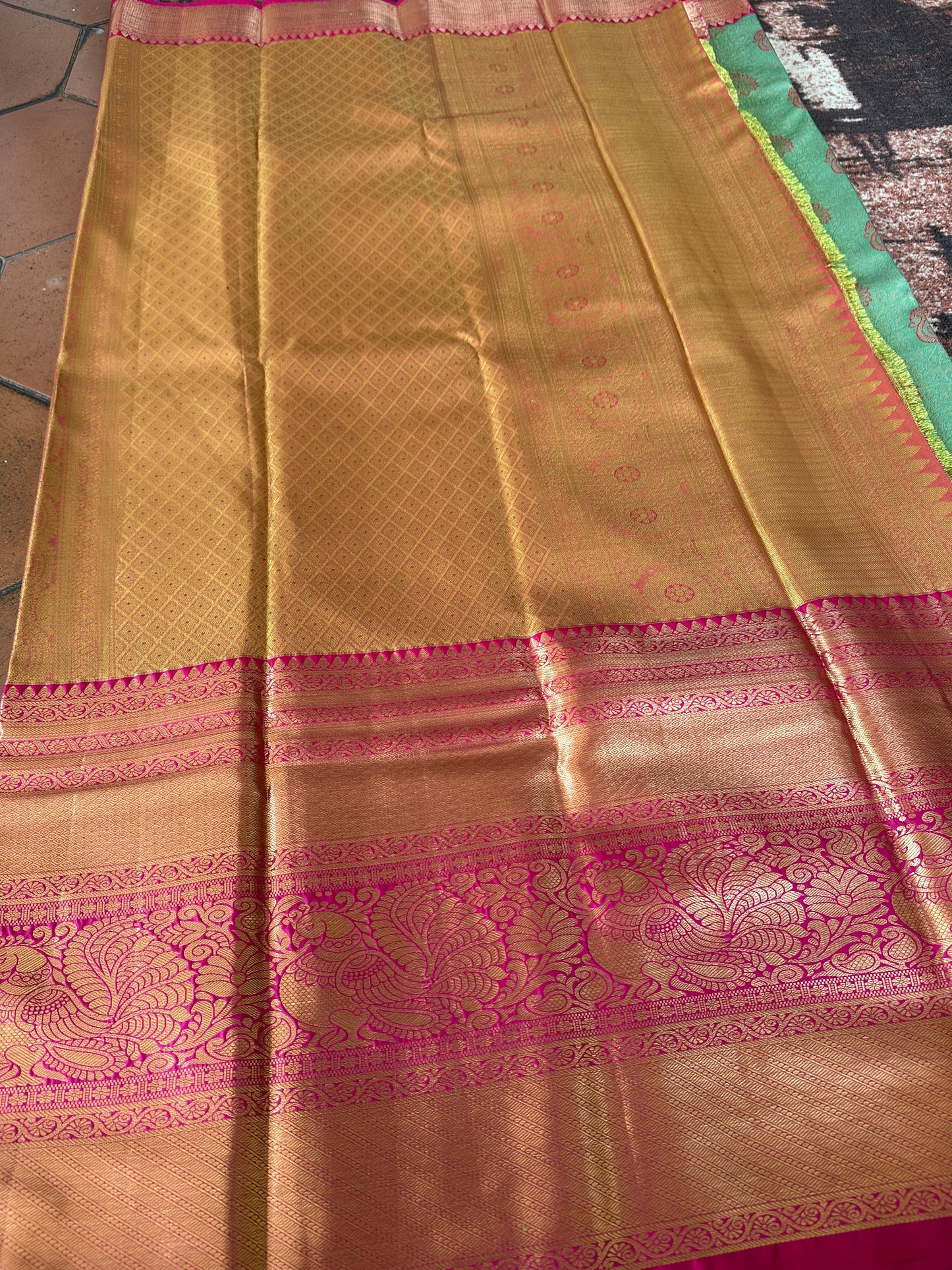 Turquoise Blue Tissue Silk Saree