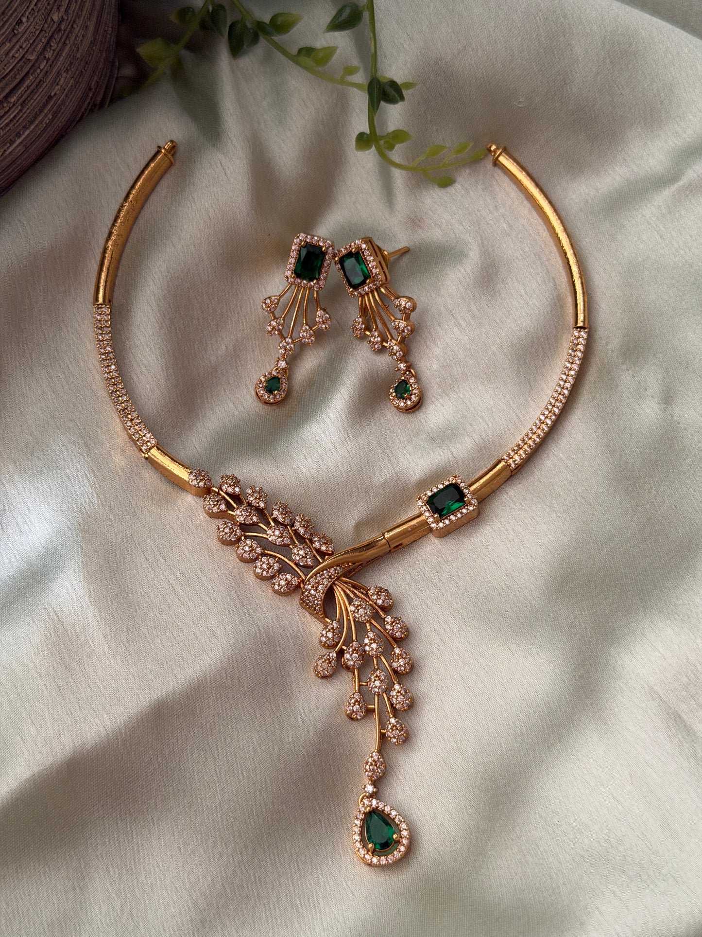 Peacock Feather AD Necklace