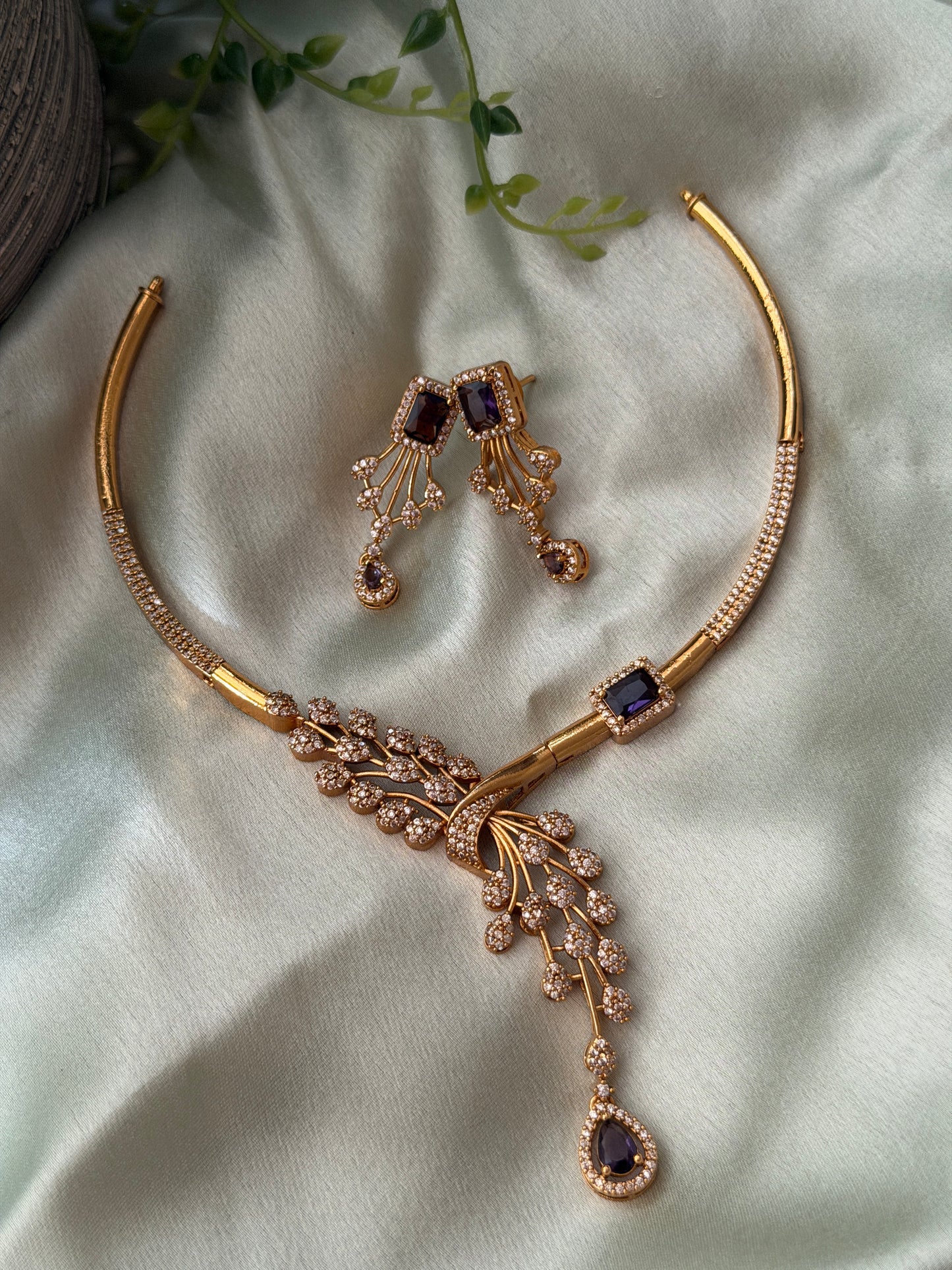 Peacock Feather AD Necklace