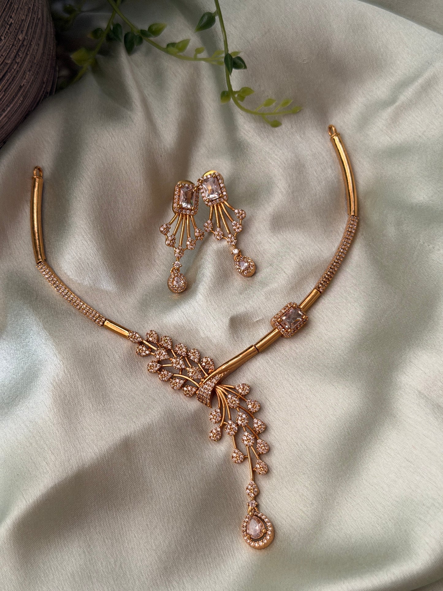 Peacock Feather AD Necklace