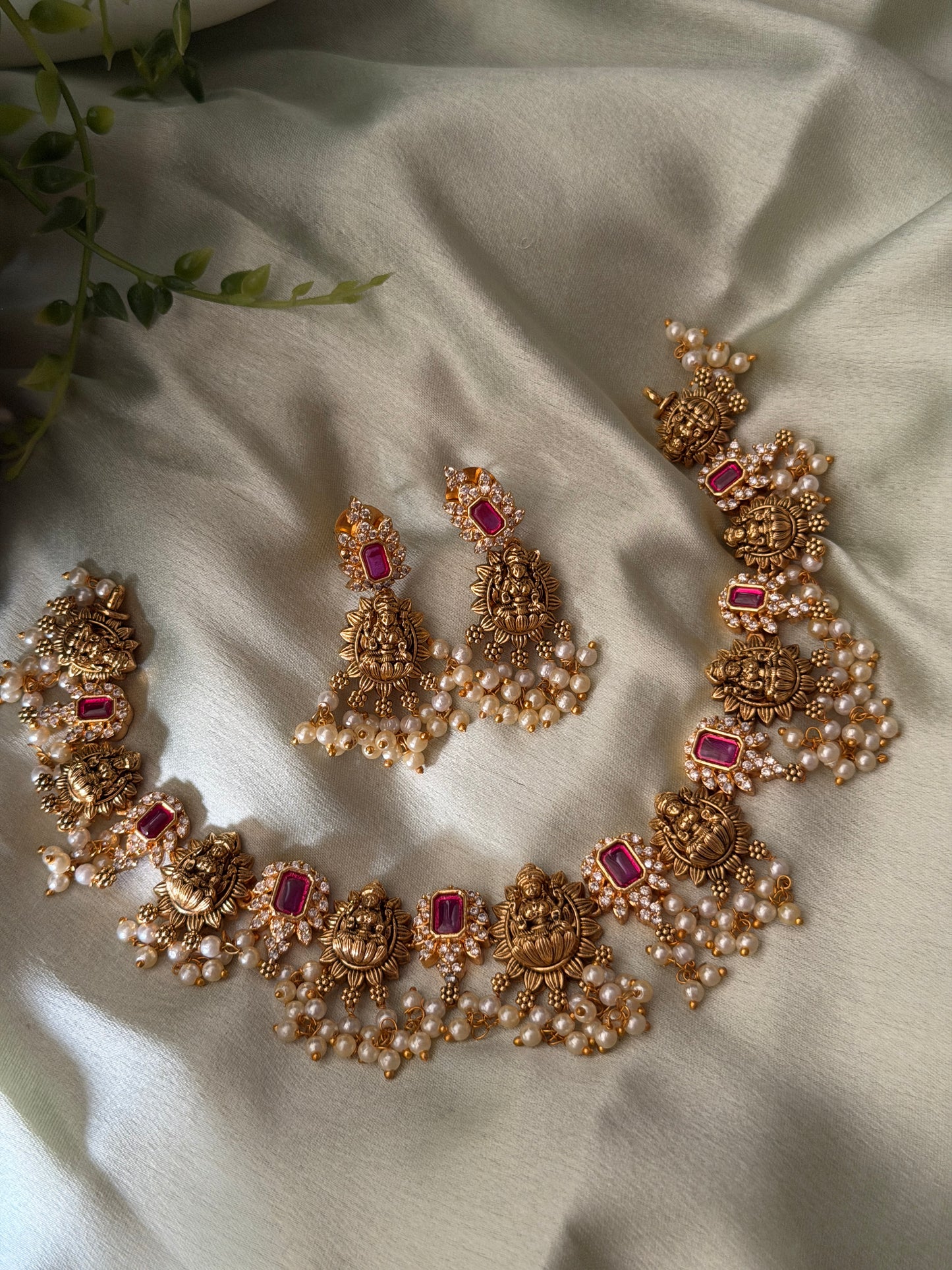 Square Ruby Lakshmi Guttapusalu necklace