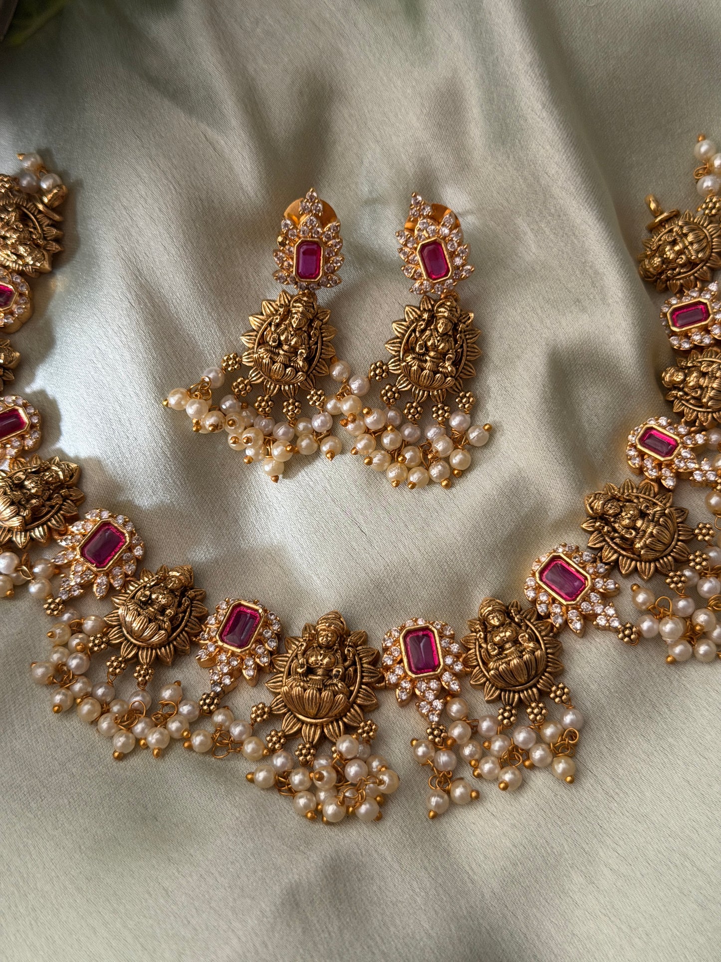 Square Ruby Lakshmi Guttapusalu necklace