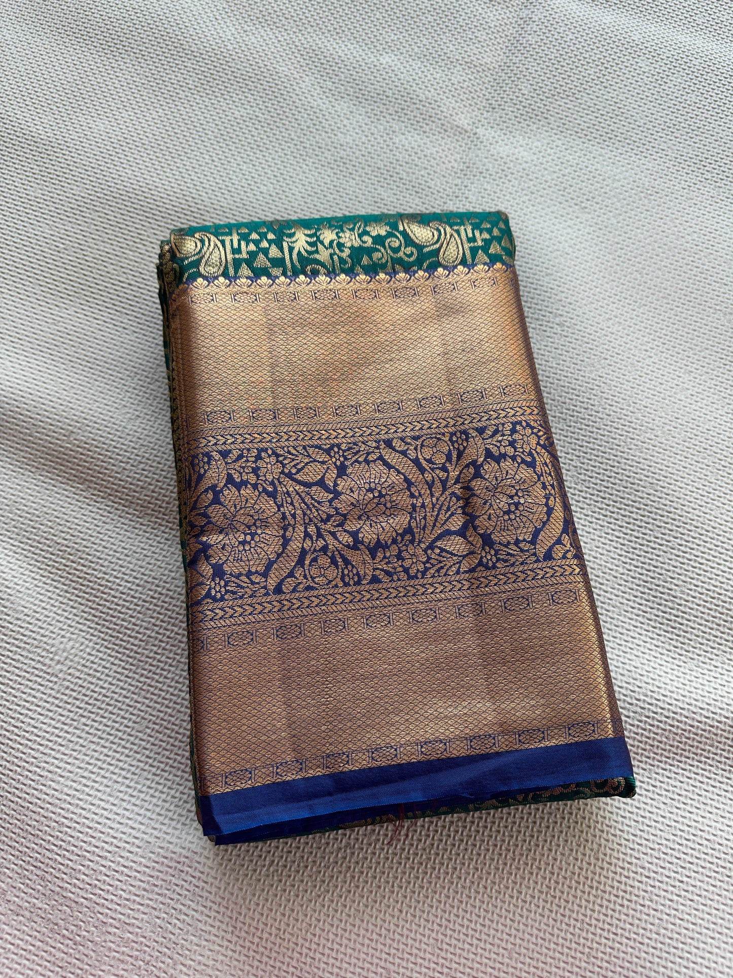 Peacock Blue Morah Tissue Silk Saree