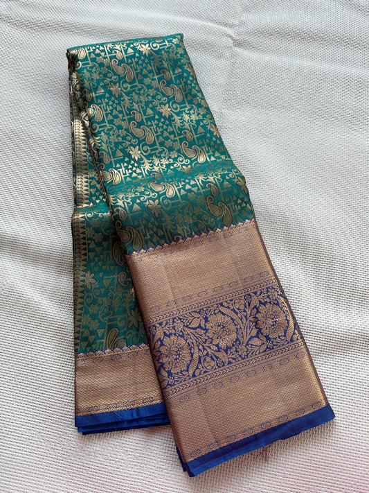 Peacock Blue Morah Tissue Silk Saree