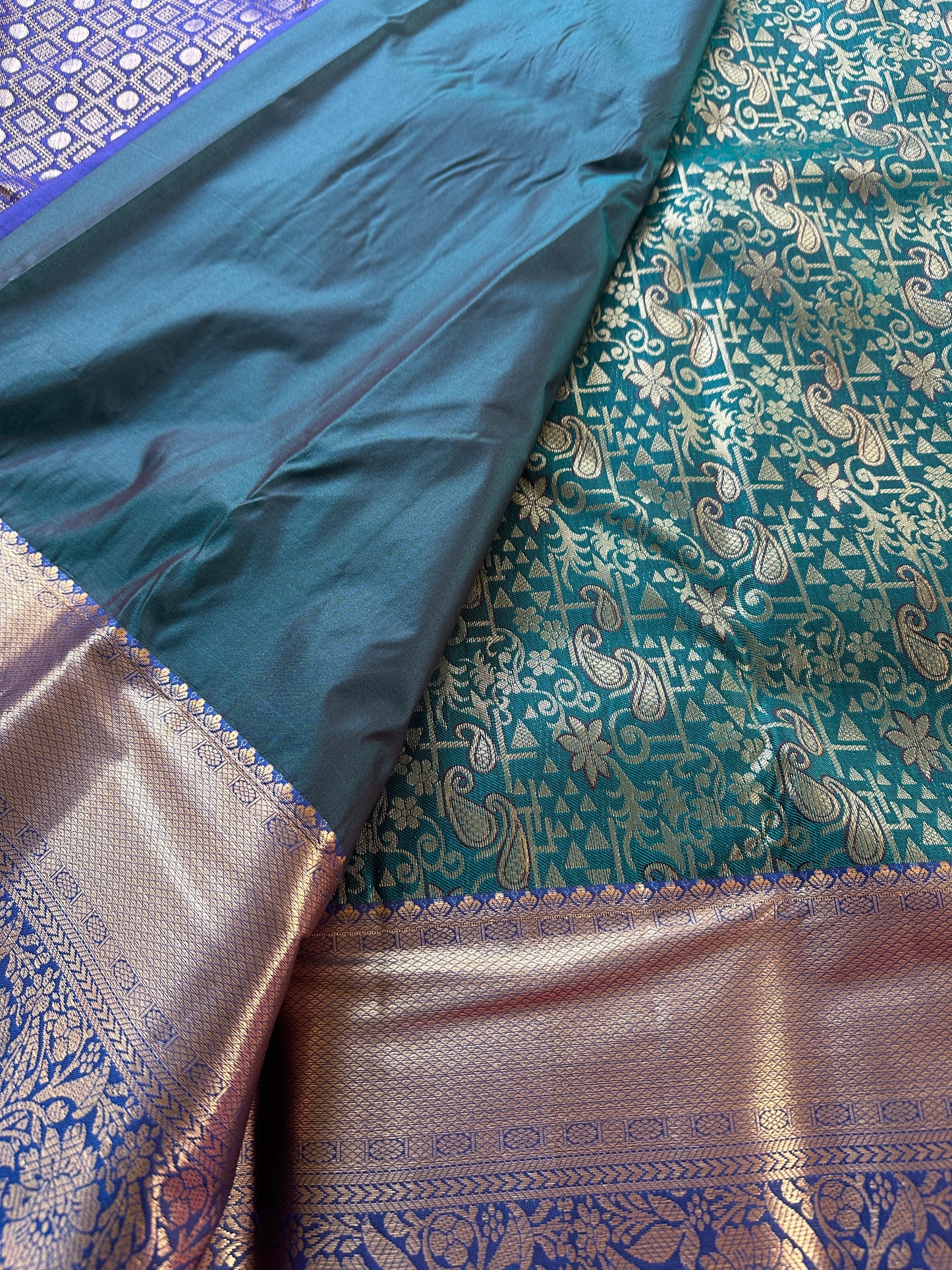 Peacock Blue Morah Tissue Silk Saree
