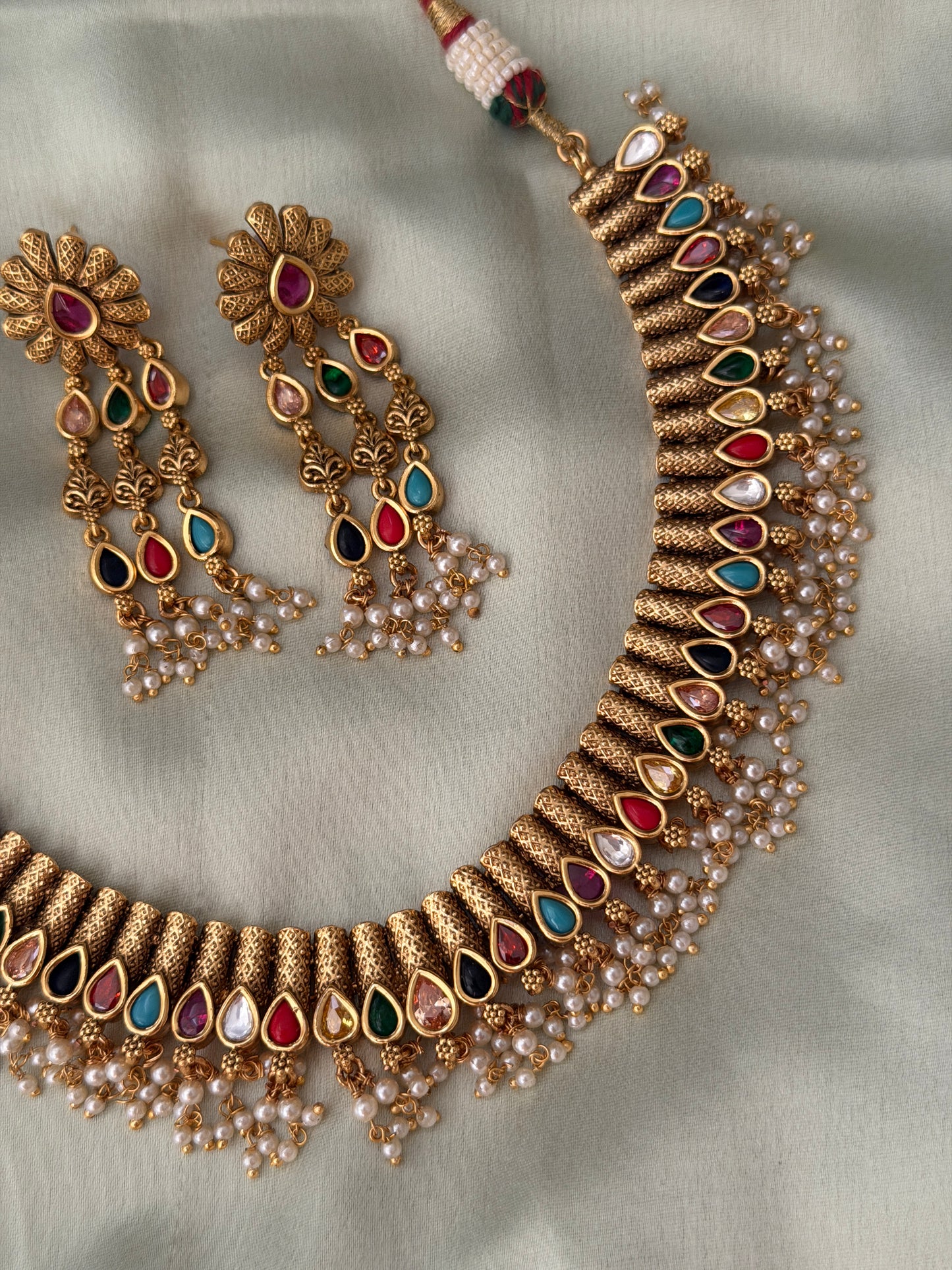 Navaratna Replica Guttapusalu Necklace