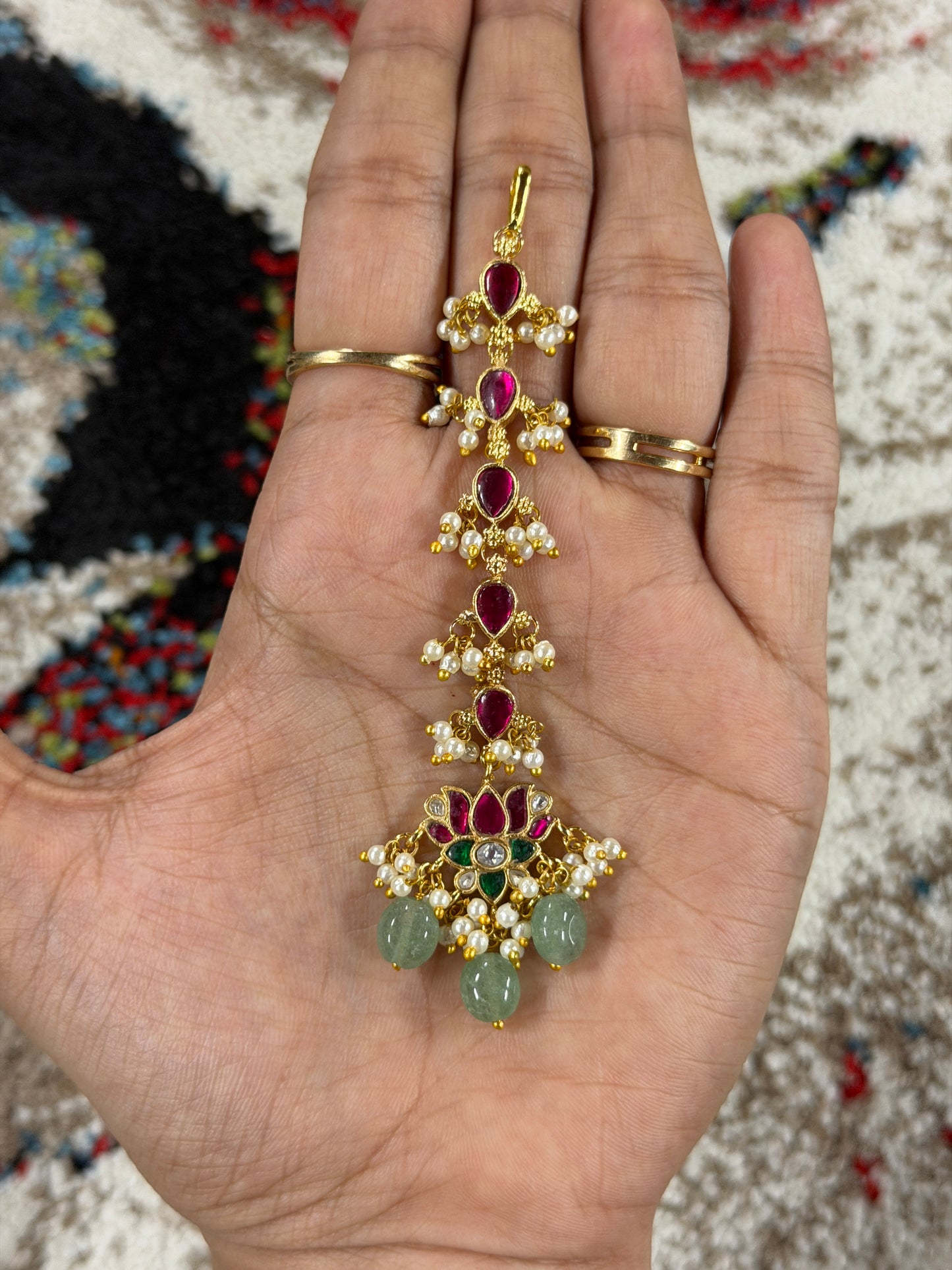 Jadau Lotus Pasteo Bead Maang tikka