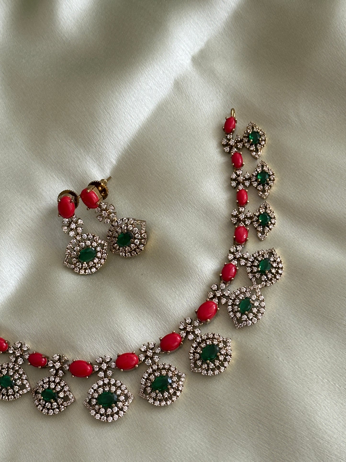 Evil Eye Coral x Emerald Necklace