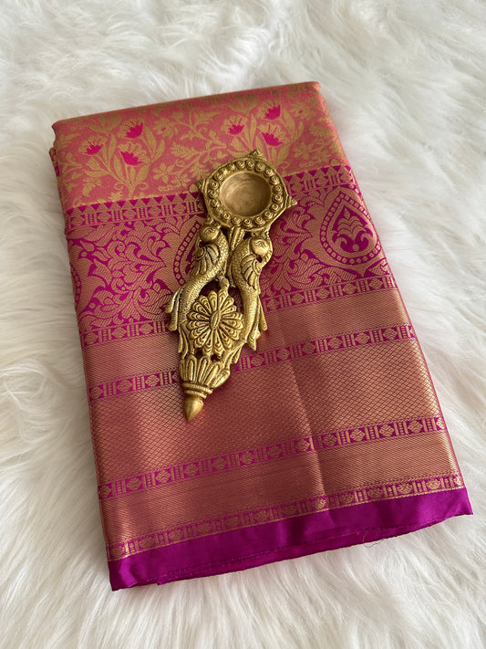 Flamingo Pink Tissue Kanchi Pattu