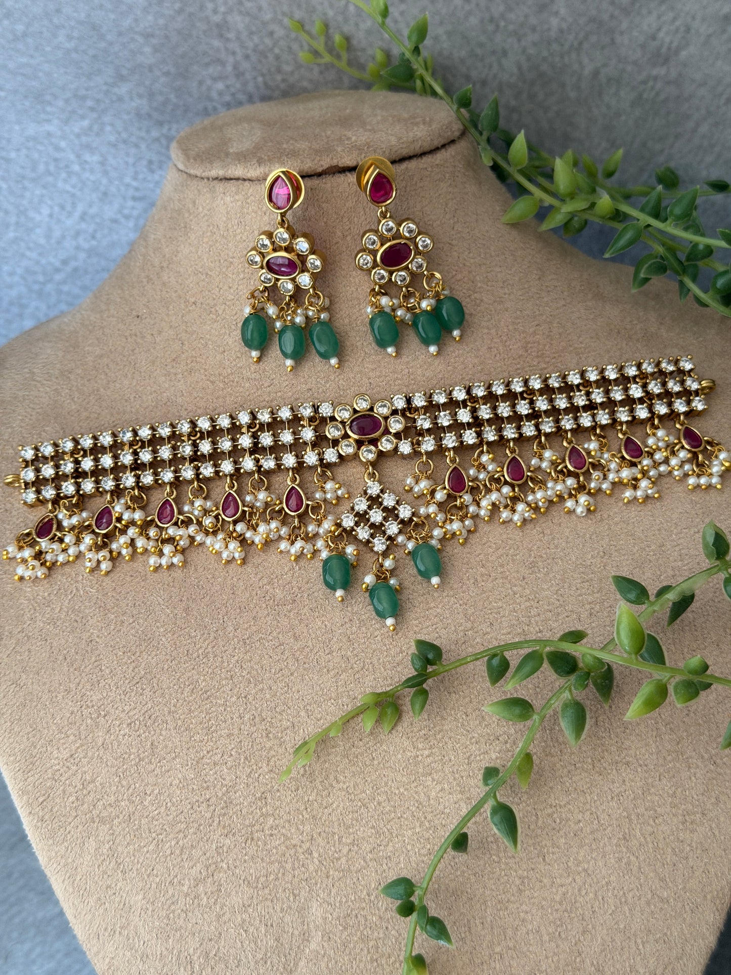 American Diamond Choker with Beads