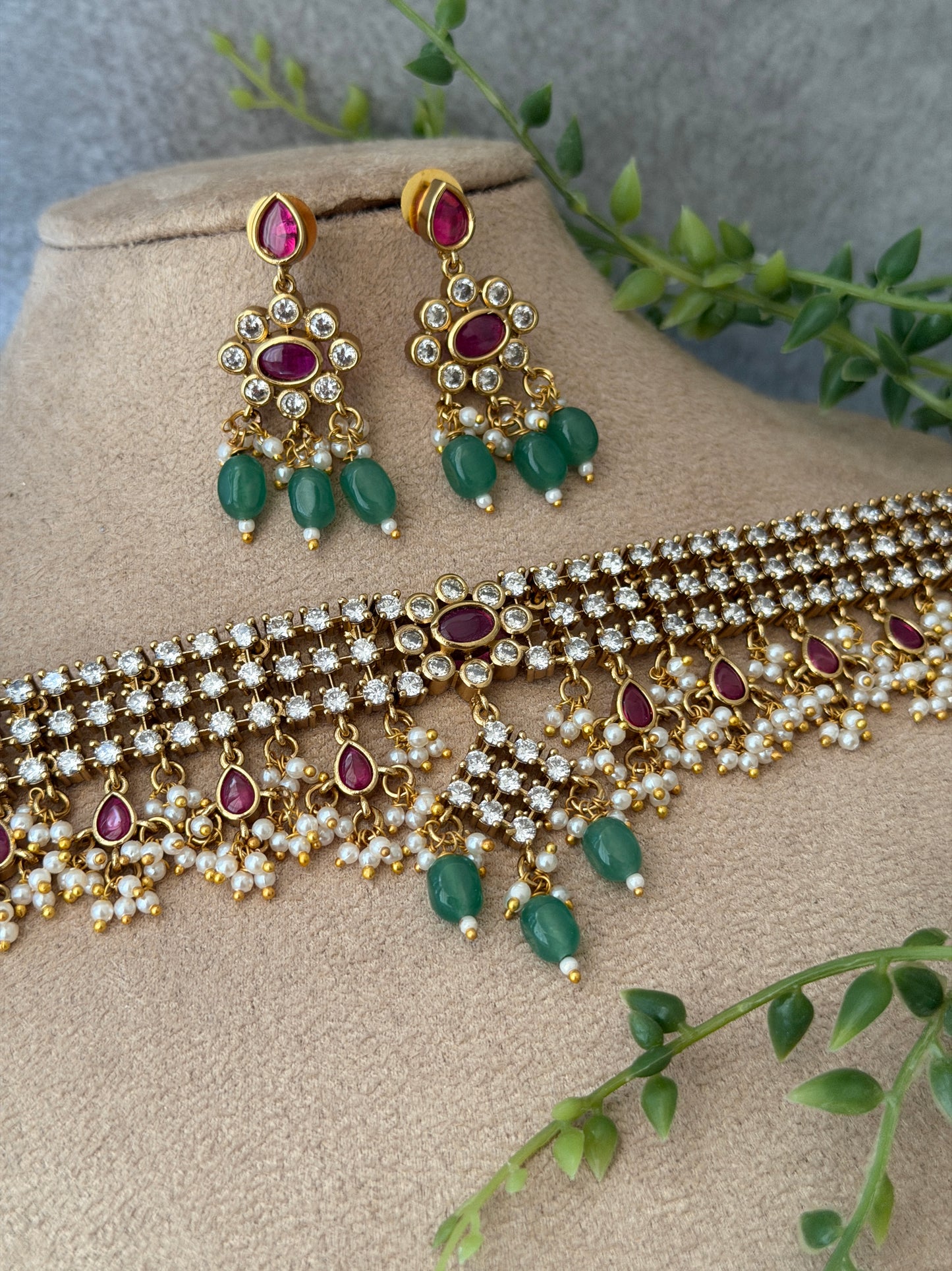 American Diamond Choker with Beads