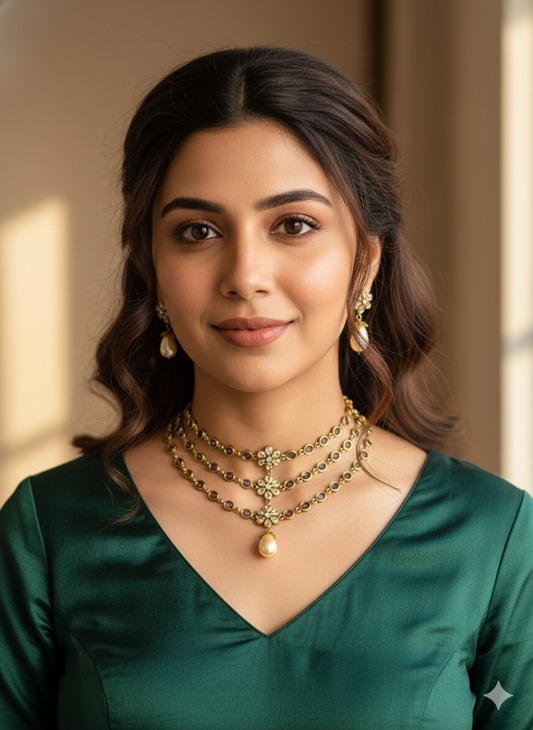 Three Layer Pearl Pendant Choker