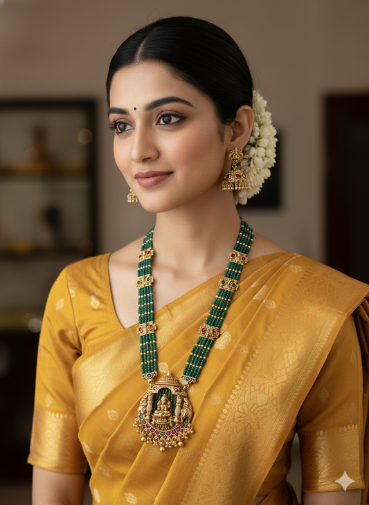 Emerald Crystal Bead Lakshmi Haaram