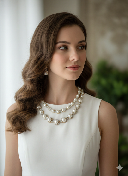 Double Layer Pearl AD Necklace