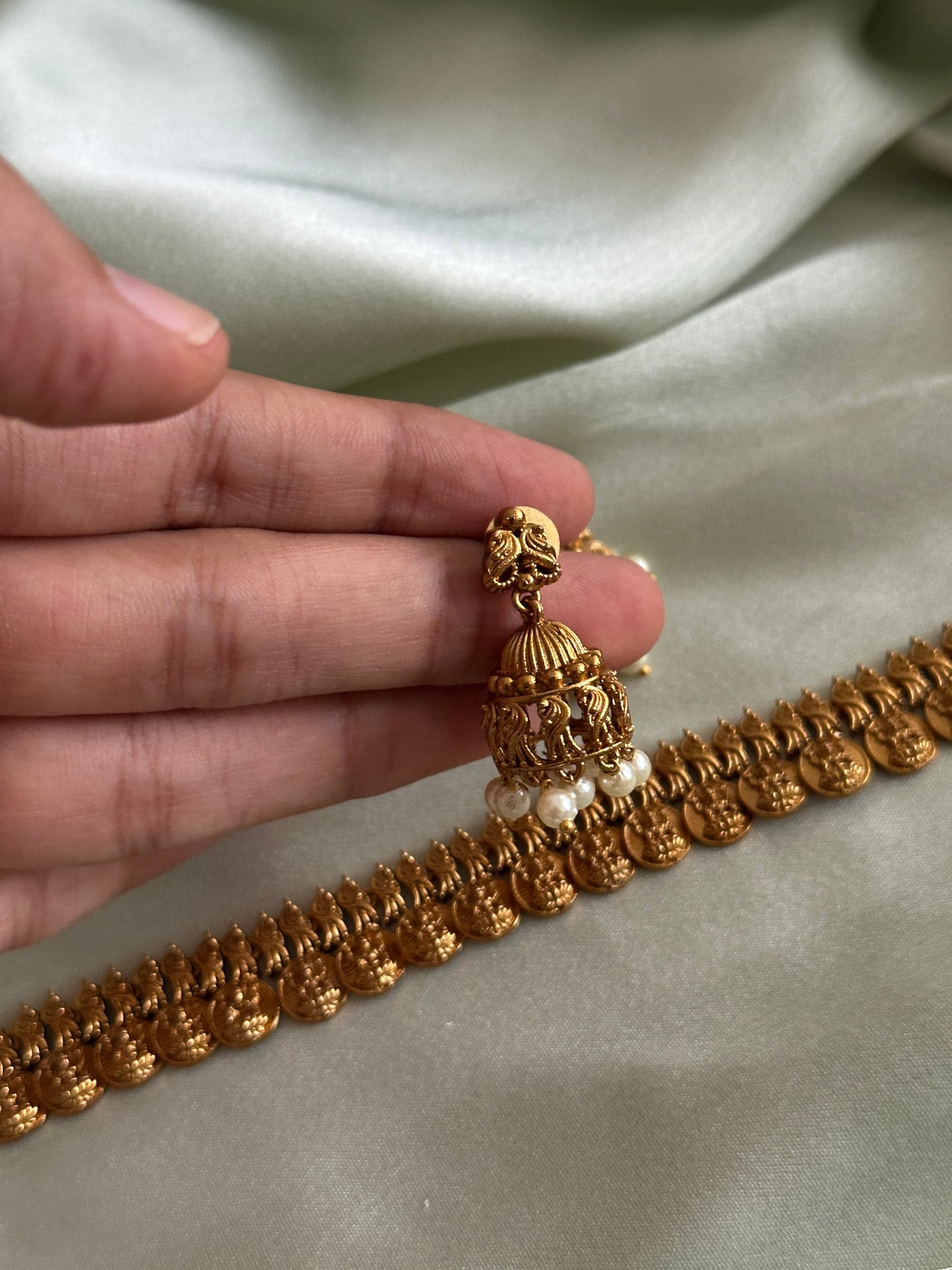 Copper Gold Kaashu Maala with Jhumkas