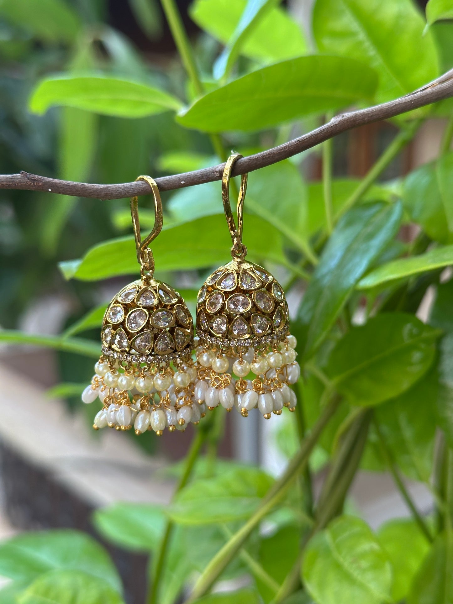 Polki Rice Pearl Jhumkas