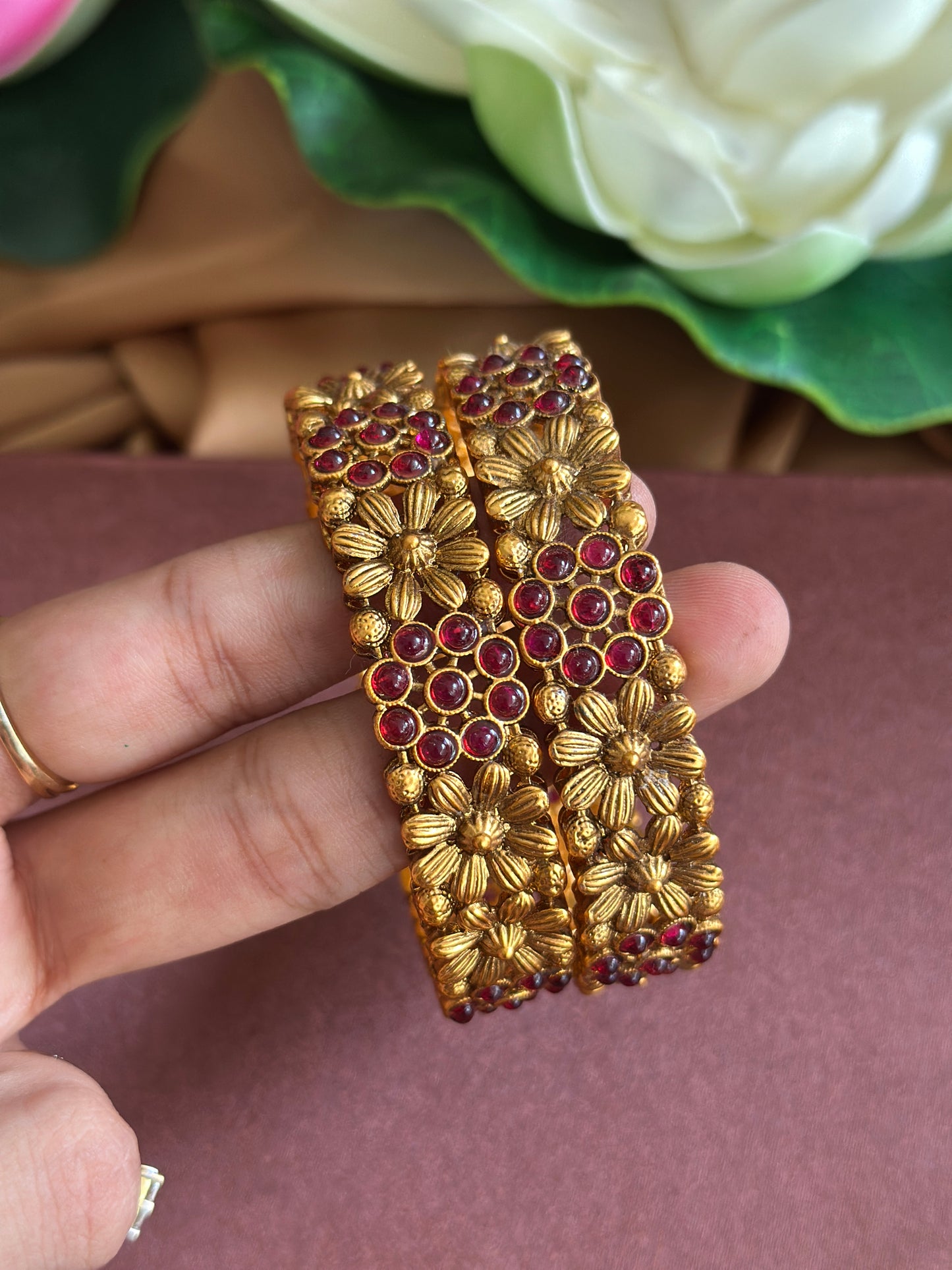 Copper Floral Bangles