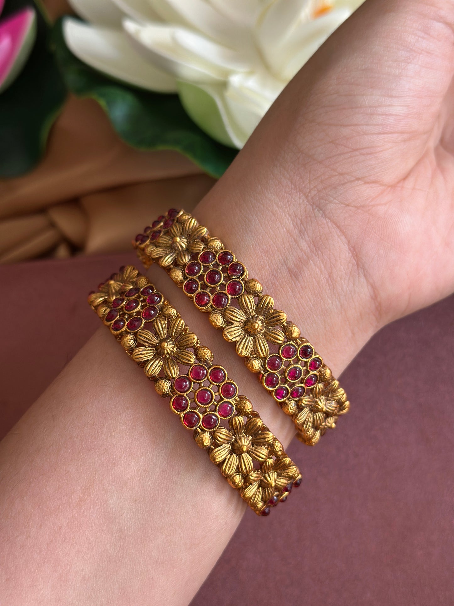 Copper Floral Bangles