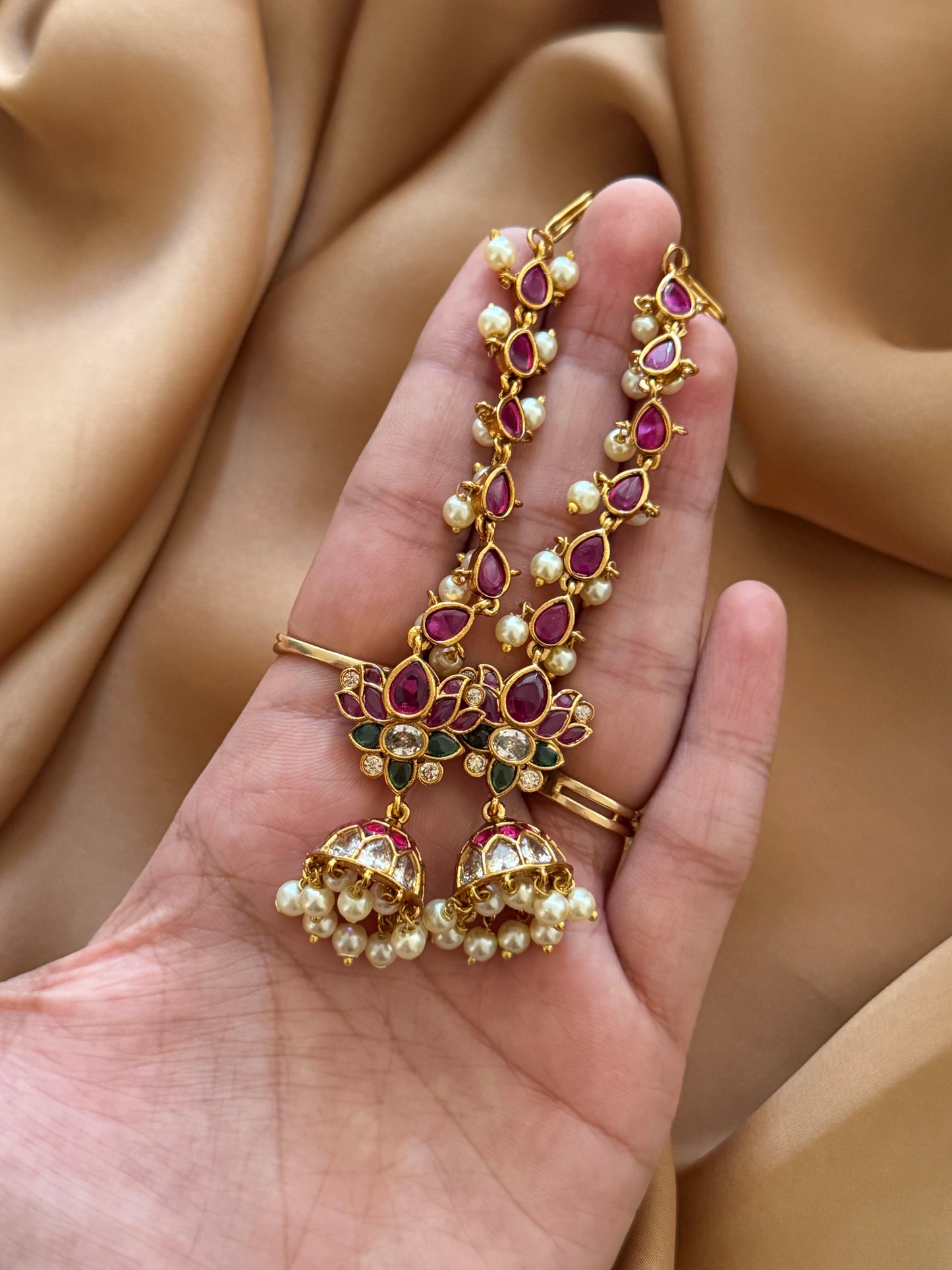 Lotus Kemp Jhumkas with Mattal