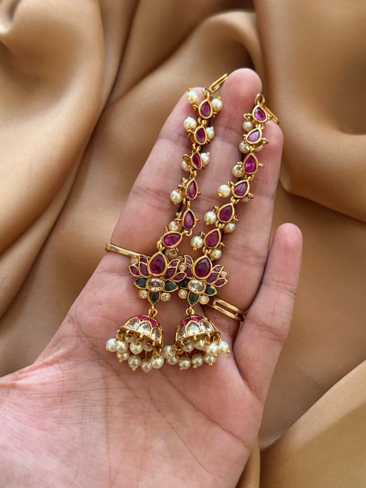 Lotus Kemp Jhumkas with Mattal