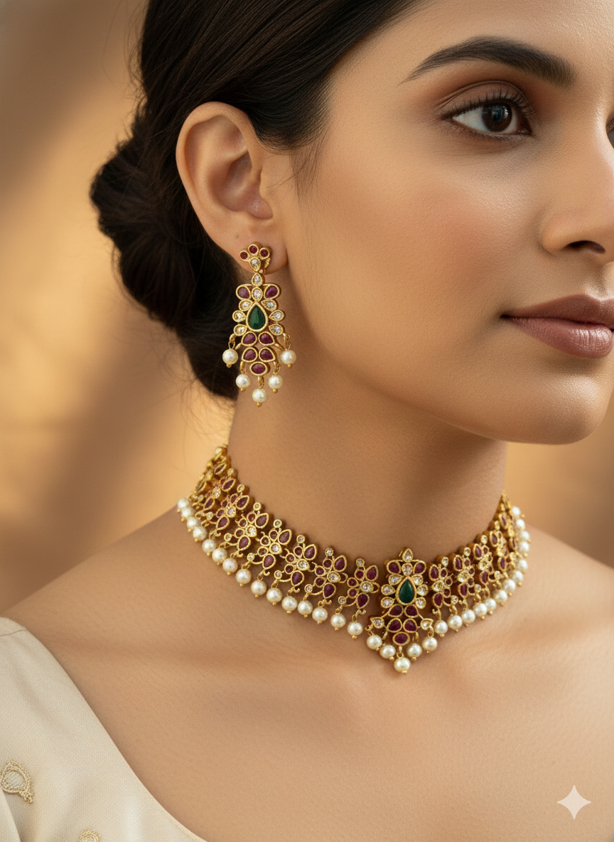 Kempu x Hyderabadi Pearls Choker