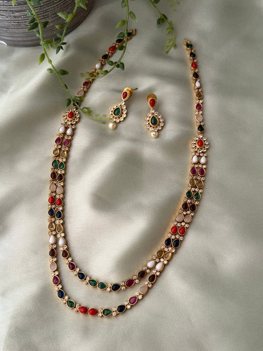 Dual Layer Navaratna Haaram Set