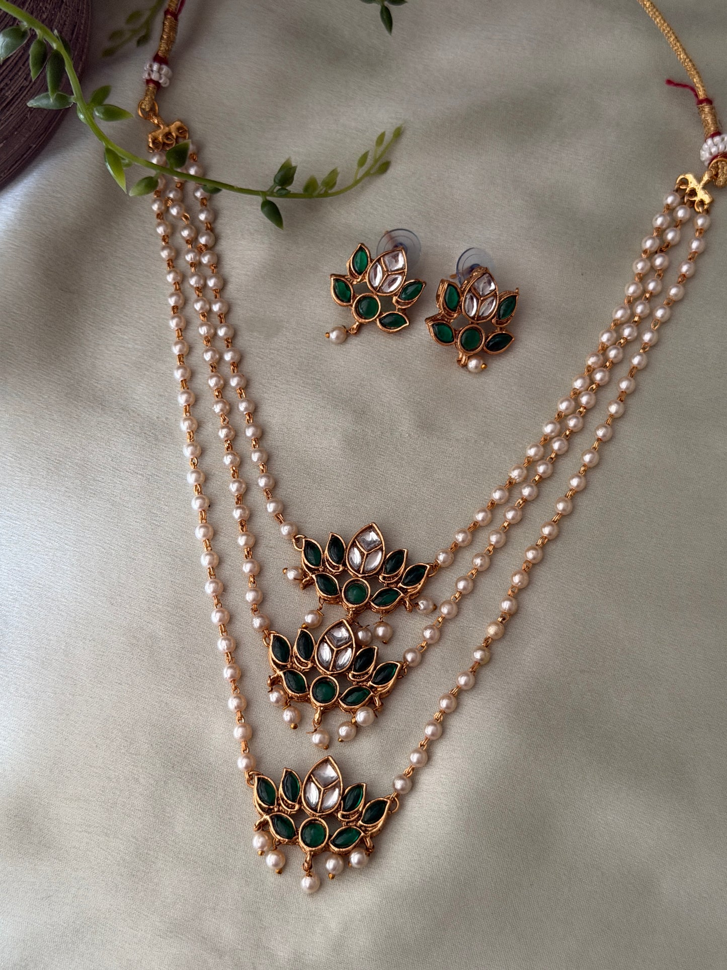 Triple Layer Pearl Lotus Necklace
