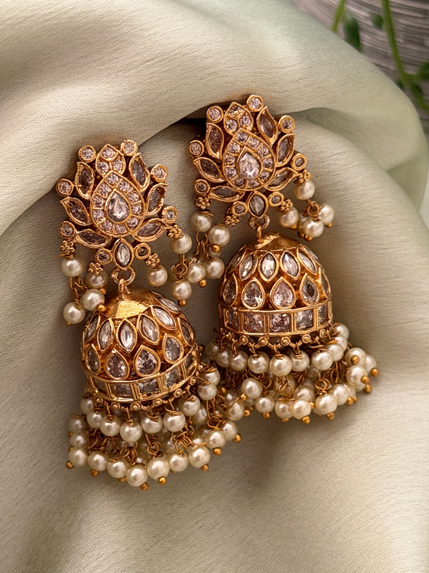 White Kempu Padma Jhumkas