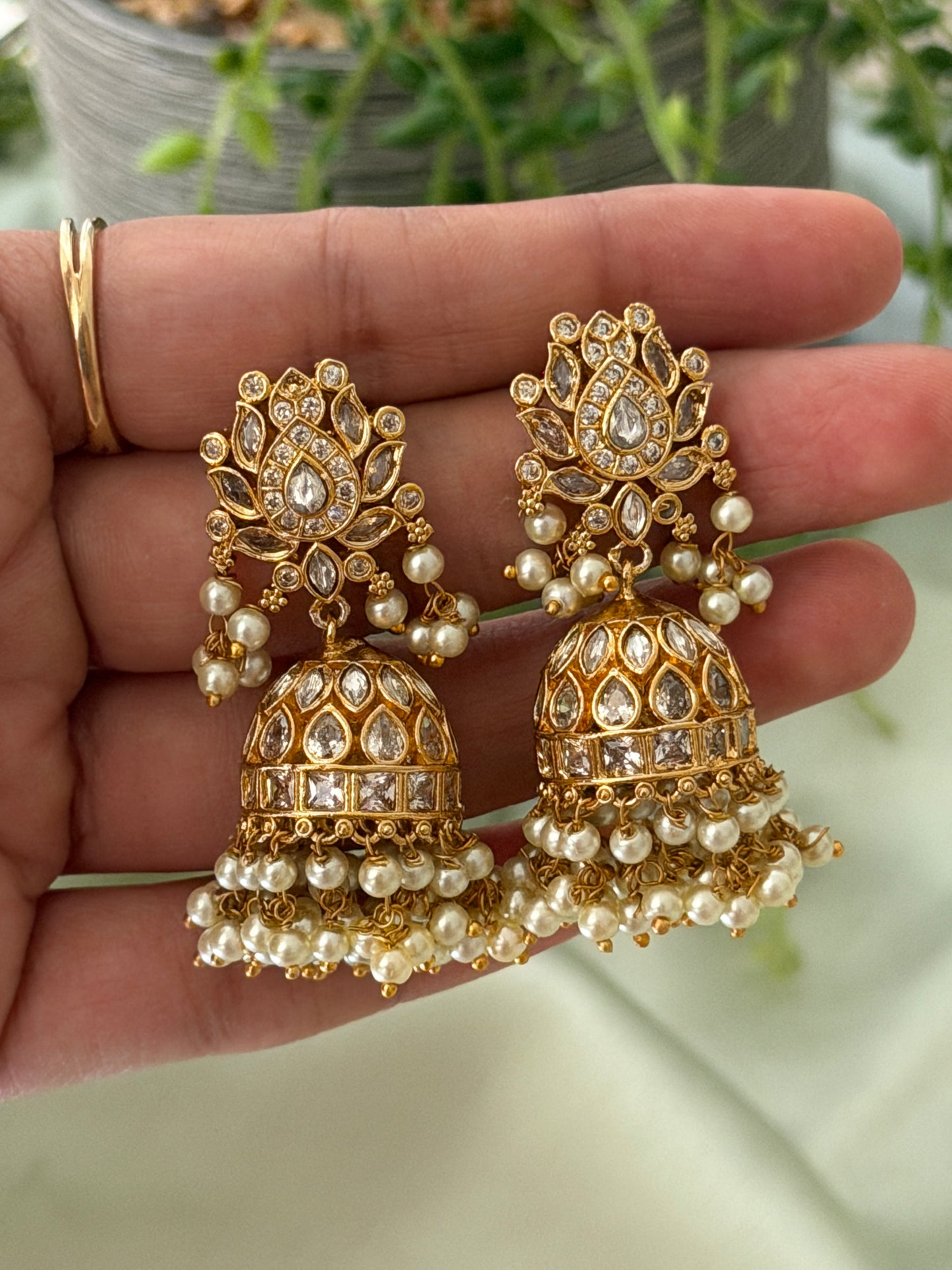 White Kempu Padma Jhumkas