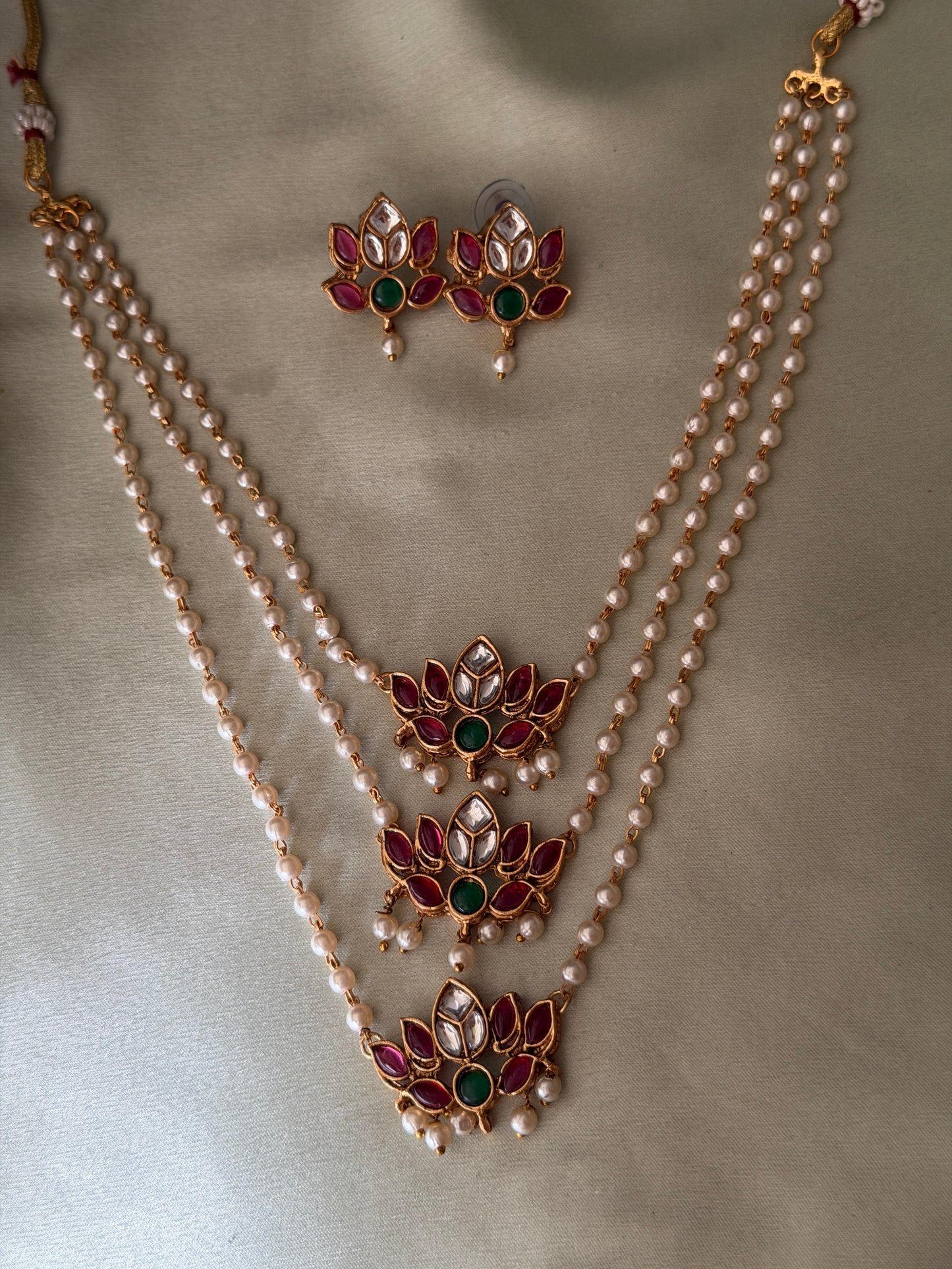 Triple Layer Pearl Lotus Necklace