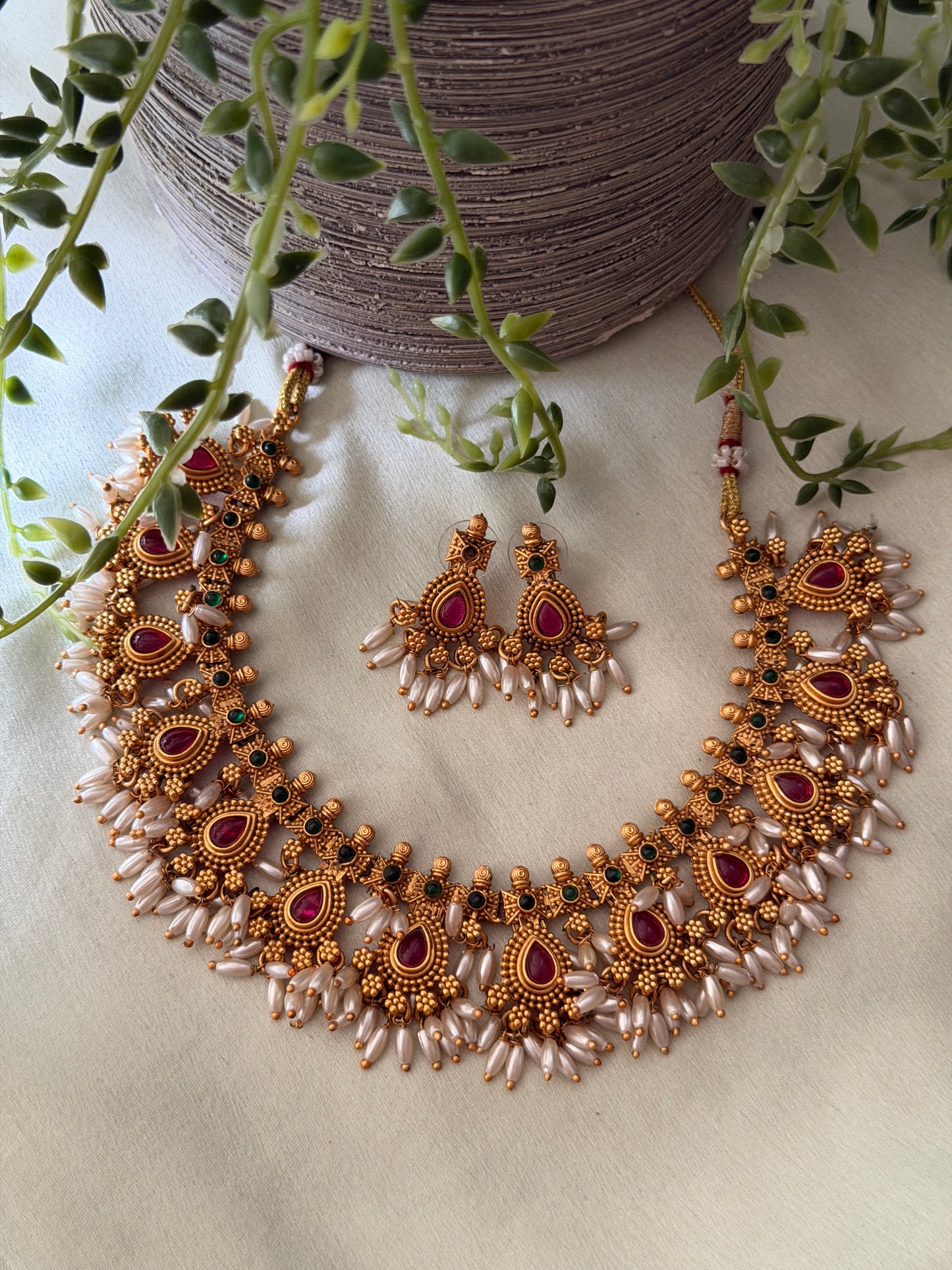 Budgeted Rice Pearls Guttapusalu Necklace