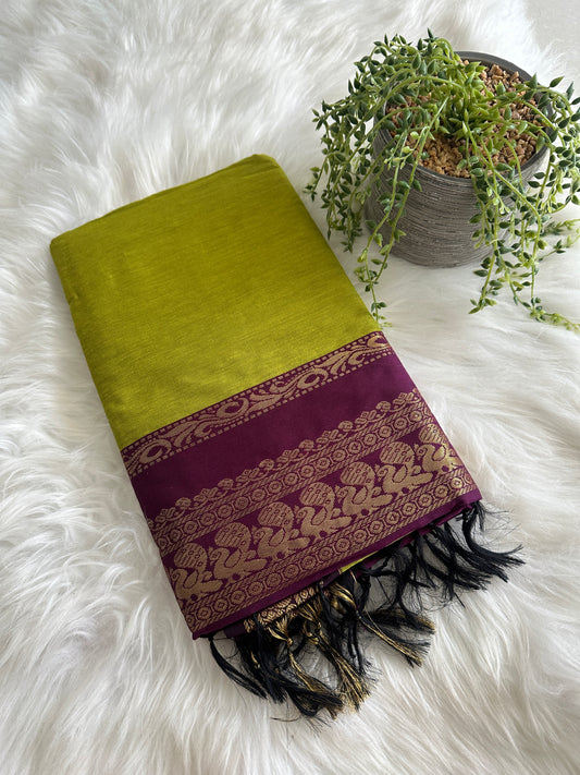 Parrot Green Kalyani Cotton Saree