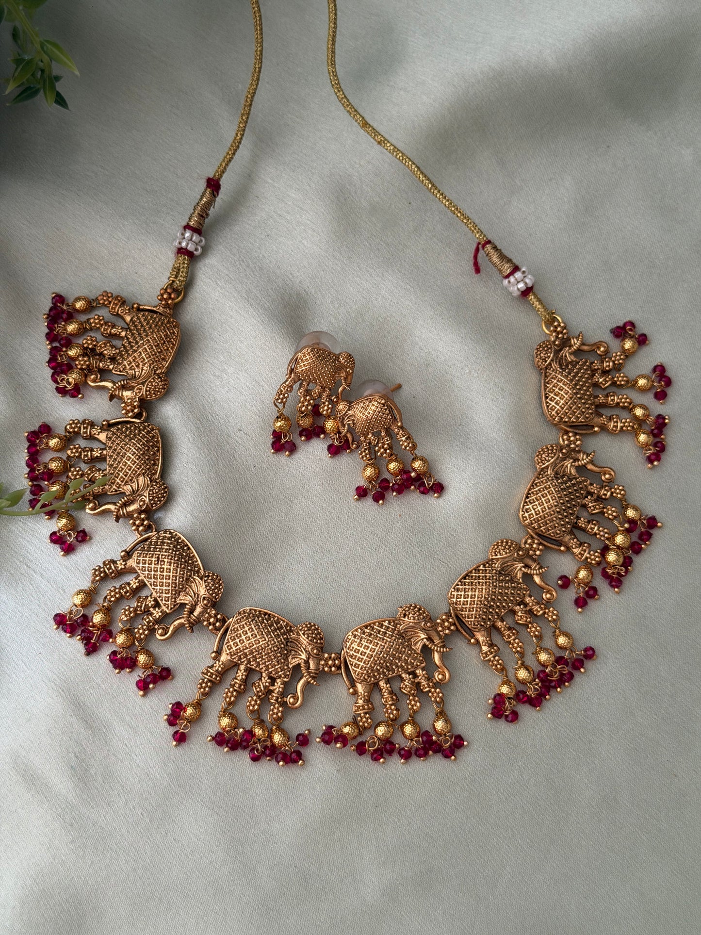 Tusker Crystal Beaded Necklace