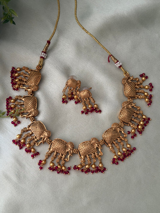 Tusker Crystal Beaded Necklace