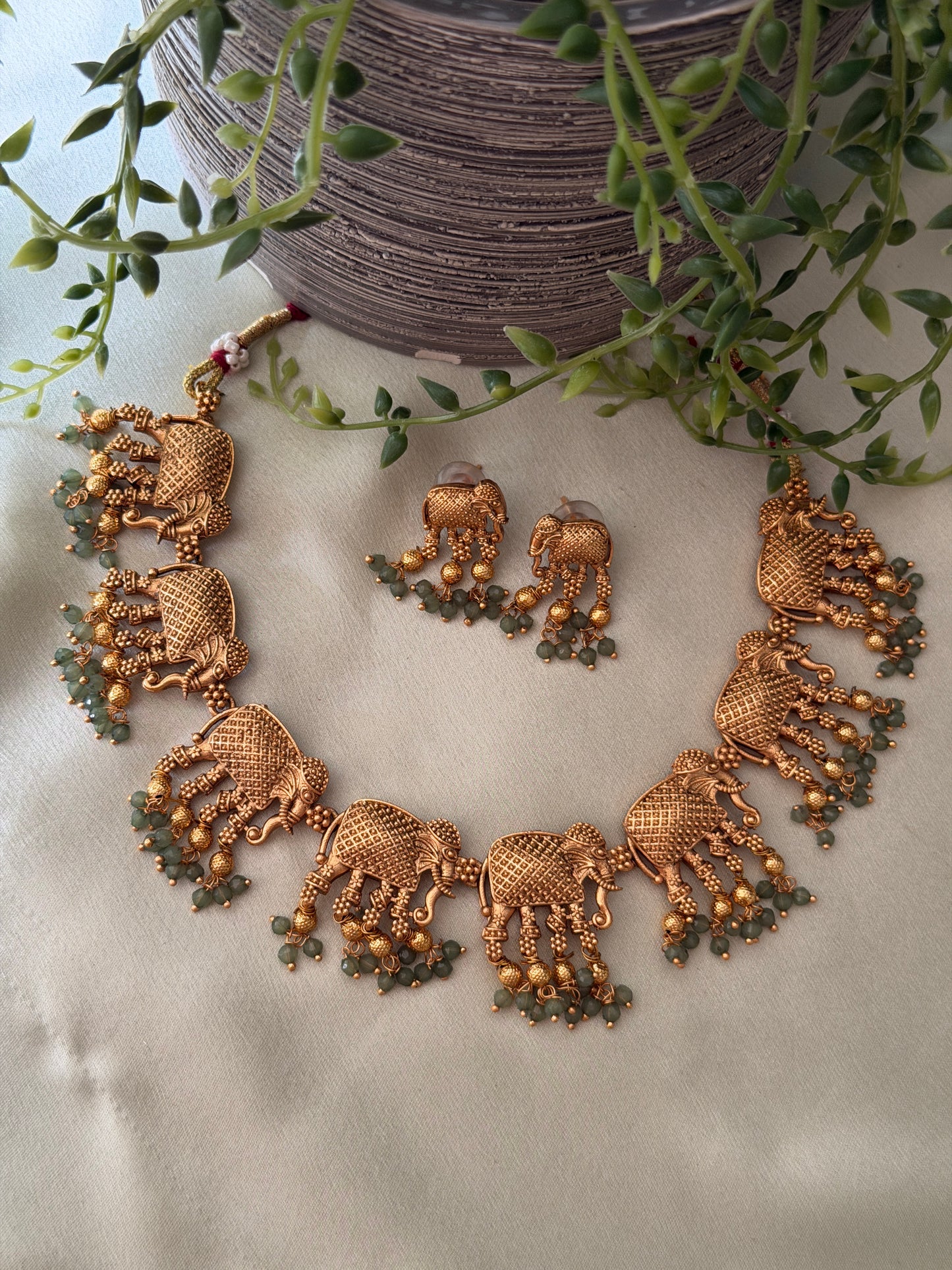 Tusker Crystal Beaded Necklace