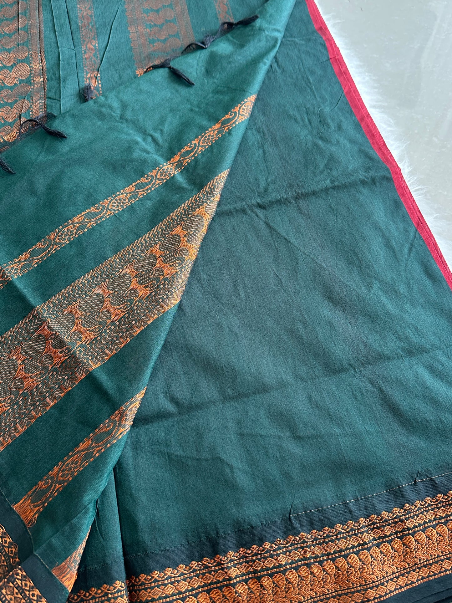 Blood red x Green Kalyani Cotton Saree