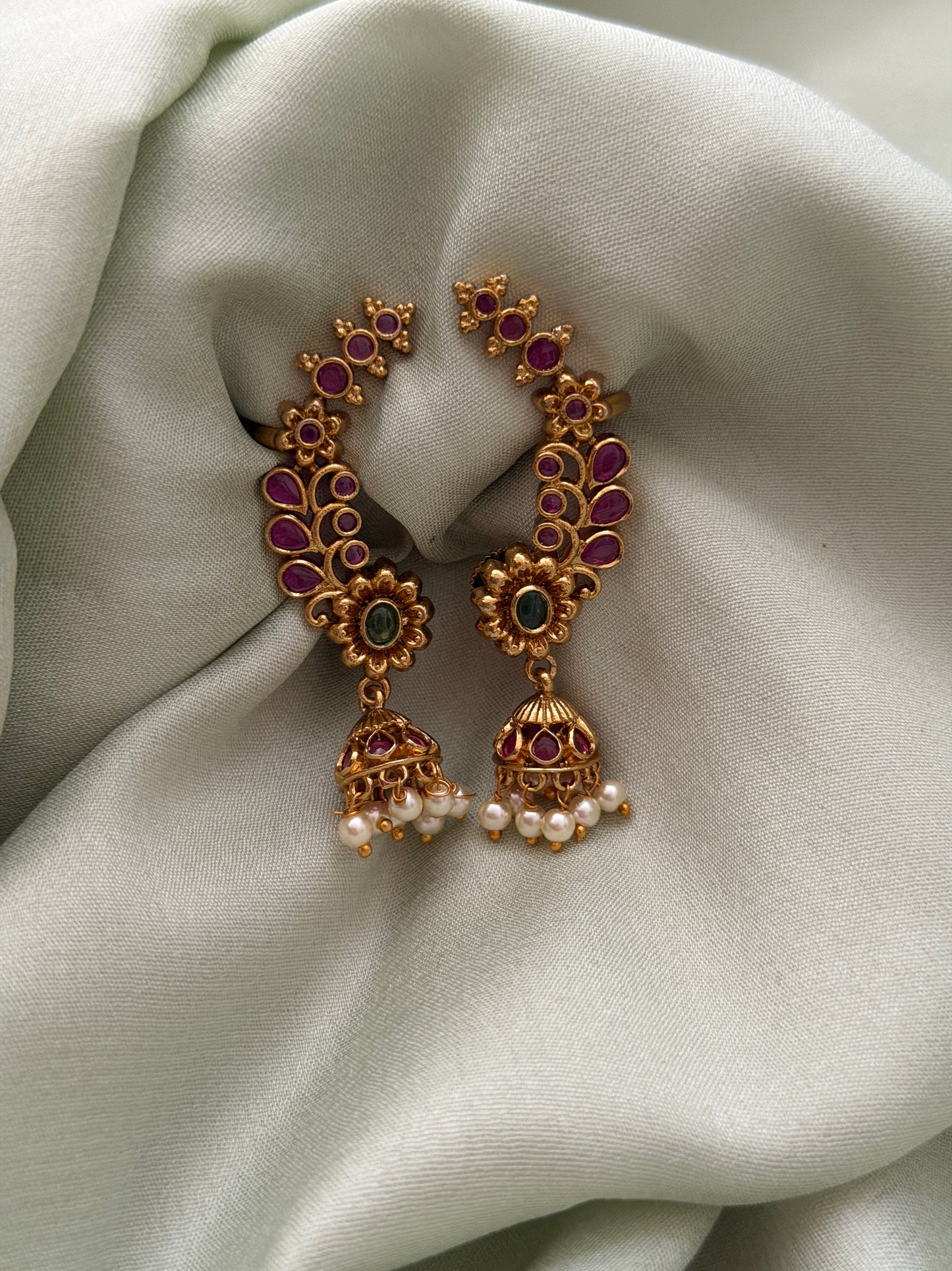 Kempu Peacok Earcuffs