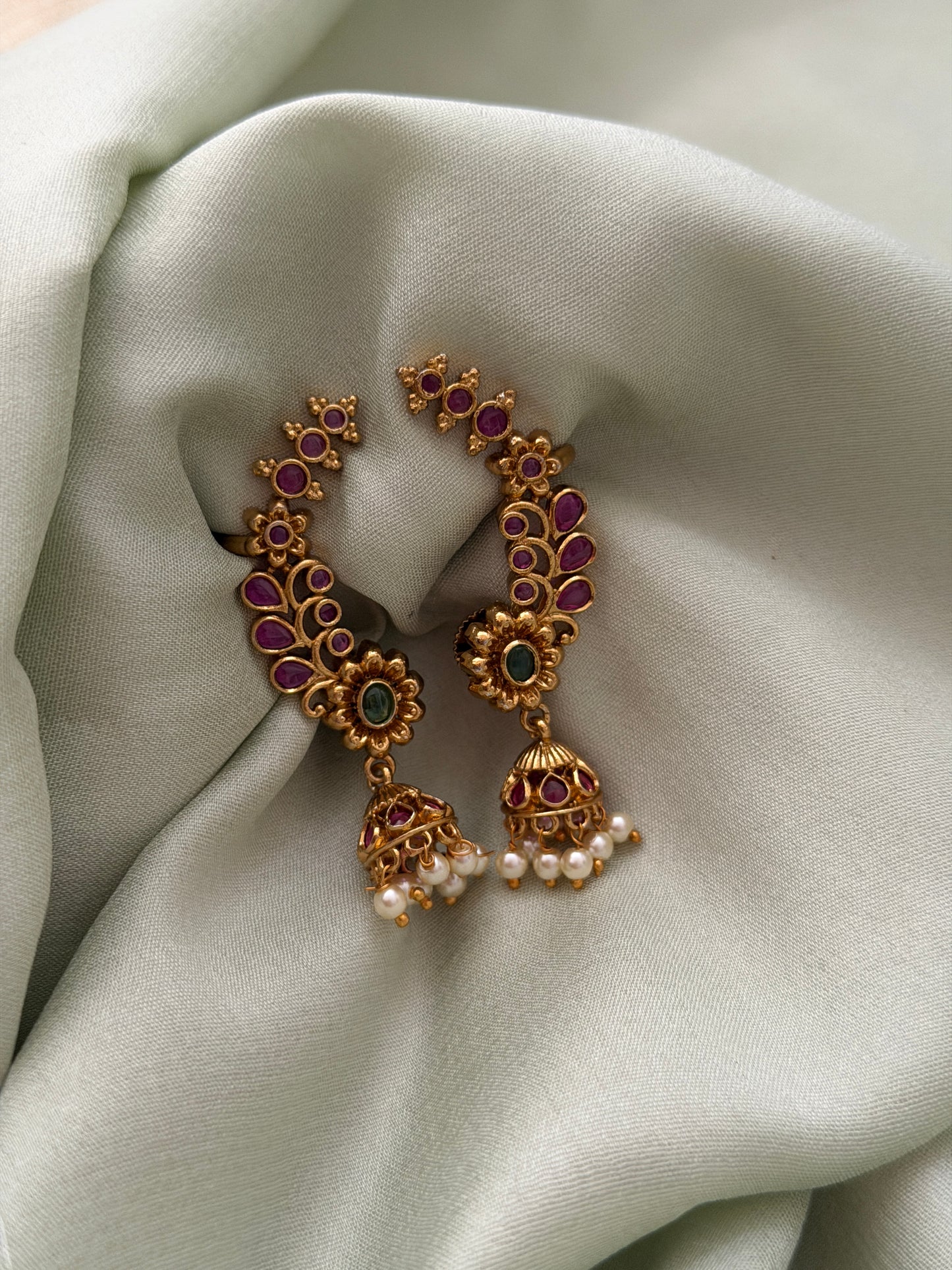 Kempu Peacok Earcuffs