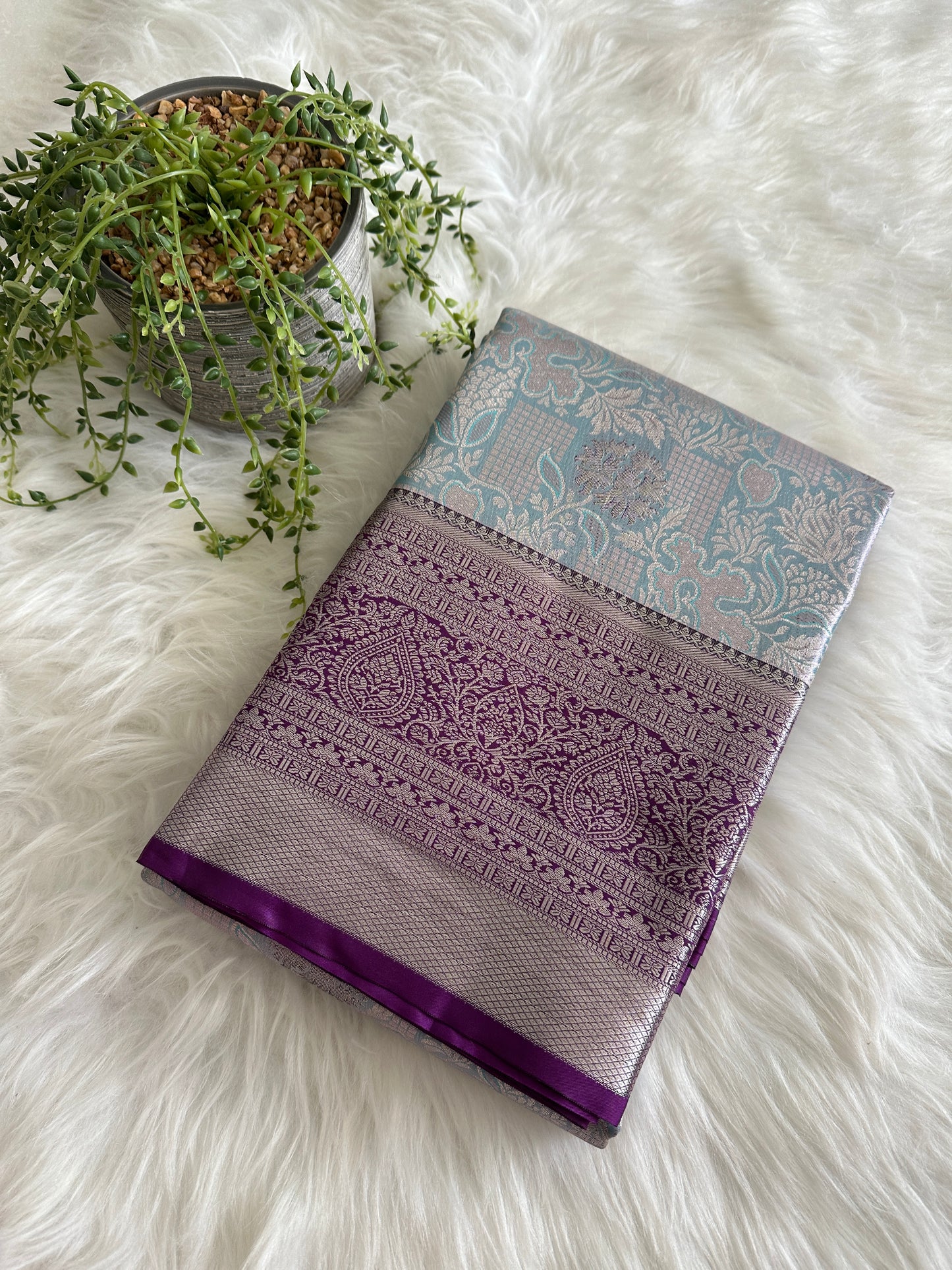 Blue Coral Semi Kanchivaram Tissue Pattu Saree