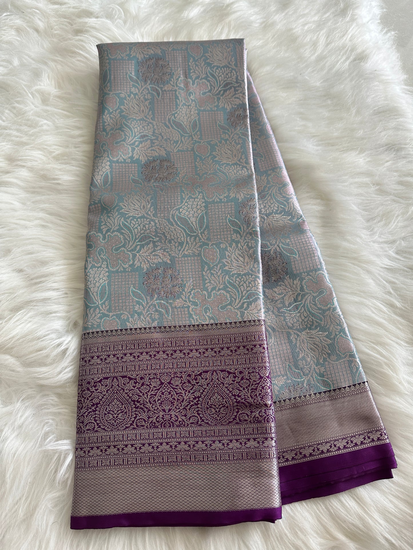 Blue Coral Semi Kanchivaram Tissue Pattu Saree