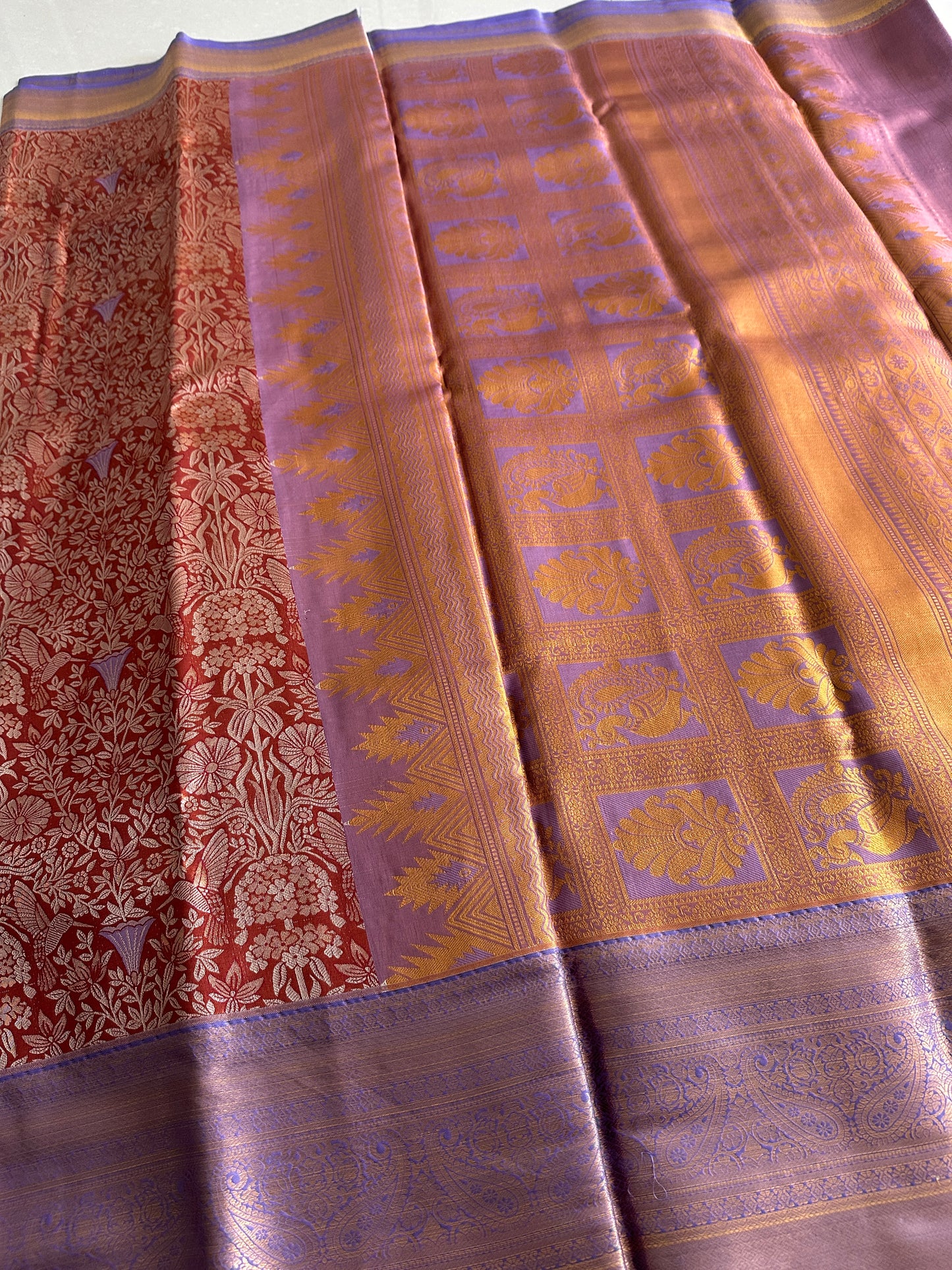 Burnt Orange Semi Kanchivaram Tissue Pattu with Copper Zari