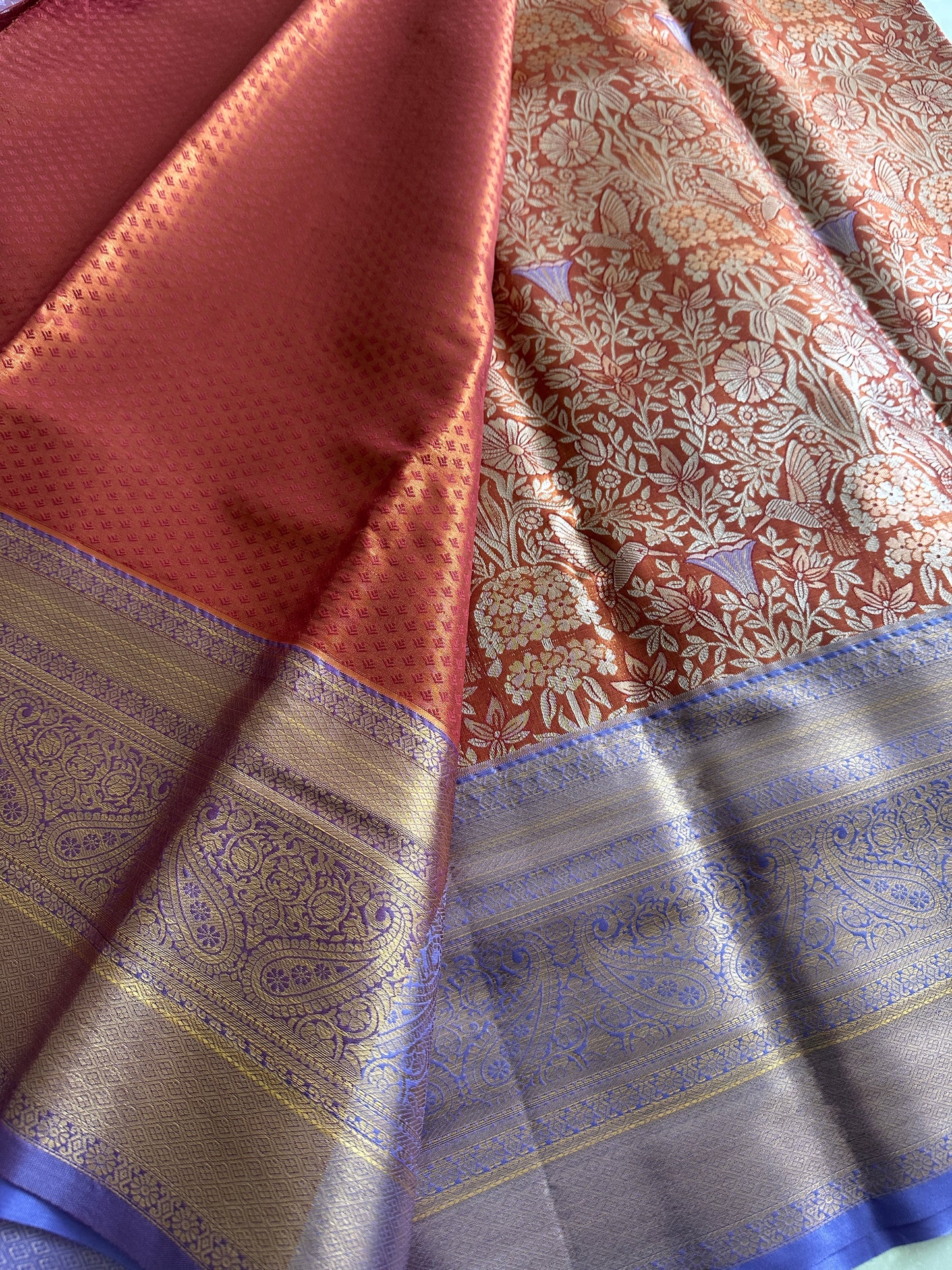 Burnt Orange Semi Kanchivaram Tissue Pattu with Copper Zari
