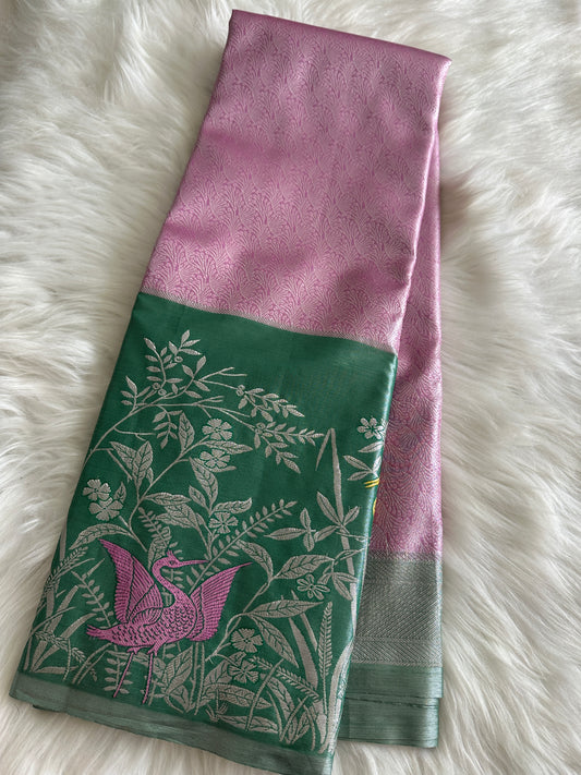 Designer Lotus Pink Semi Kanchivaram Tissue Pattu Saree