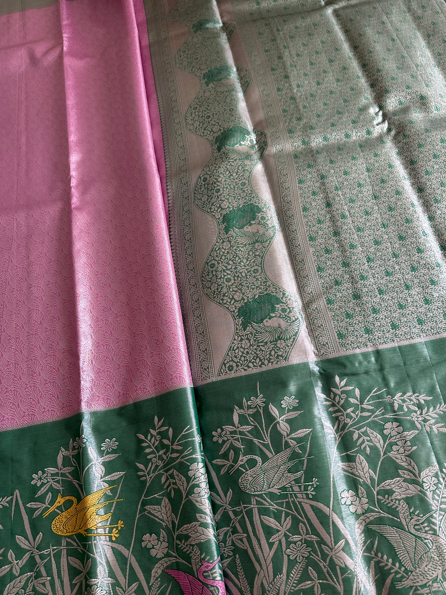 Designer Lotus Pink Semi Kanchivaram Tissue Pattu Saree