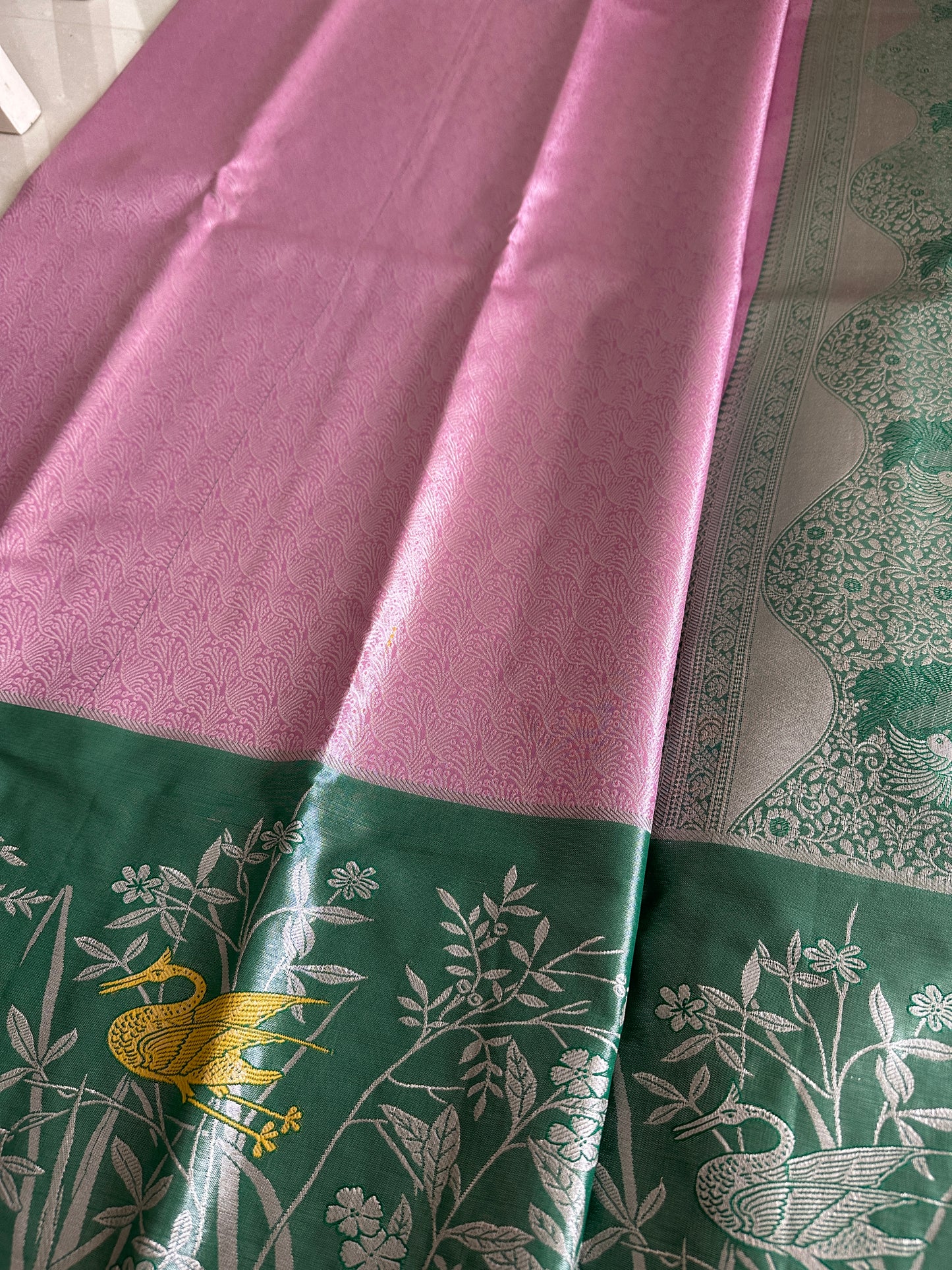 Designer Lotus Pink Semi Kanchivaram Tissue Pattu Saree