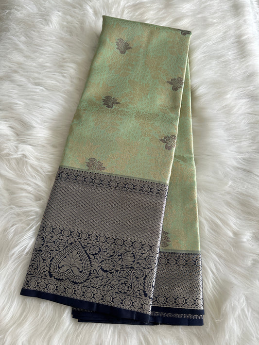Pastel Green Coral Semi Kanchivaram Tissue Pattu