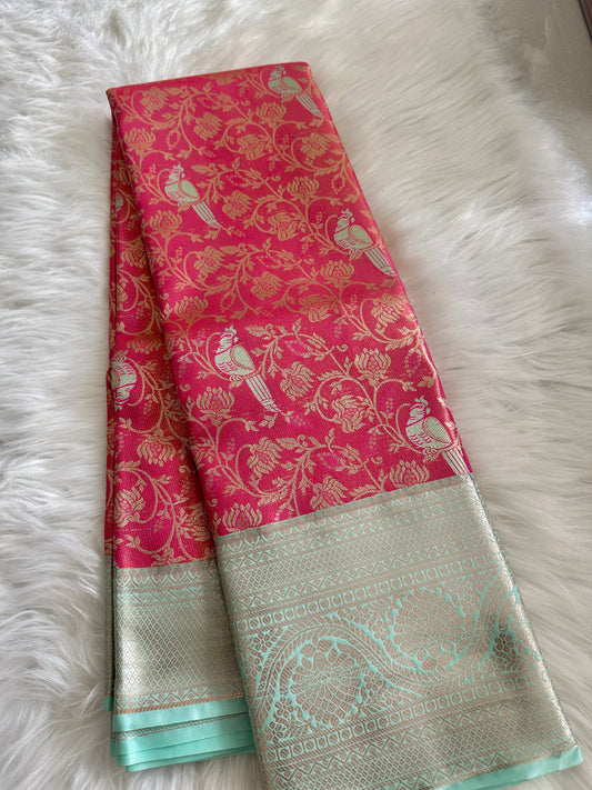 Berrylush Parrot Semi Kanchivaram Tissue Pattu